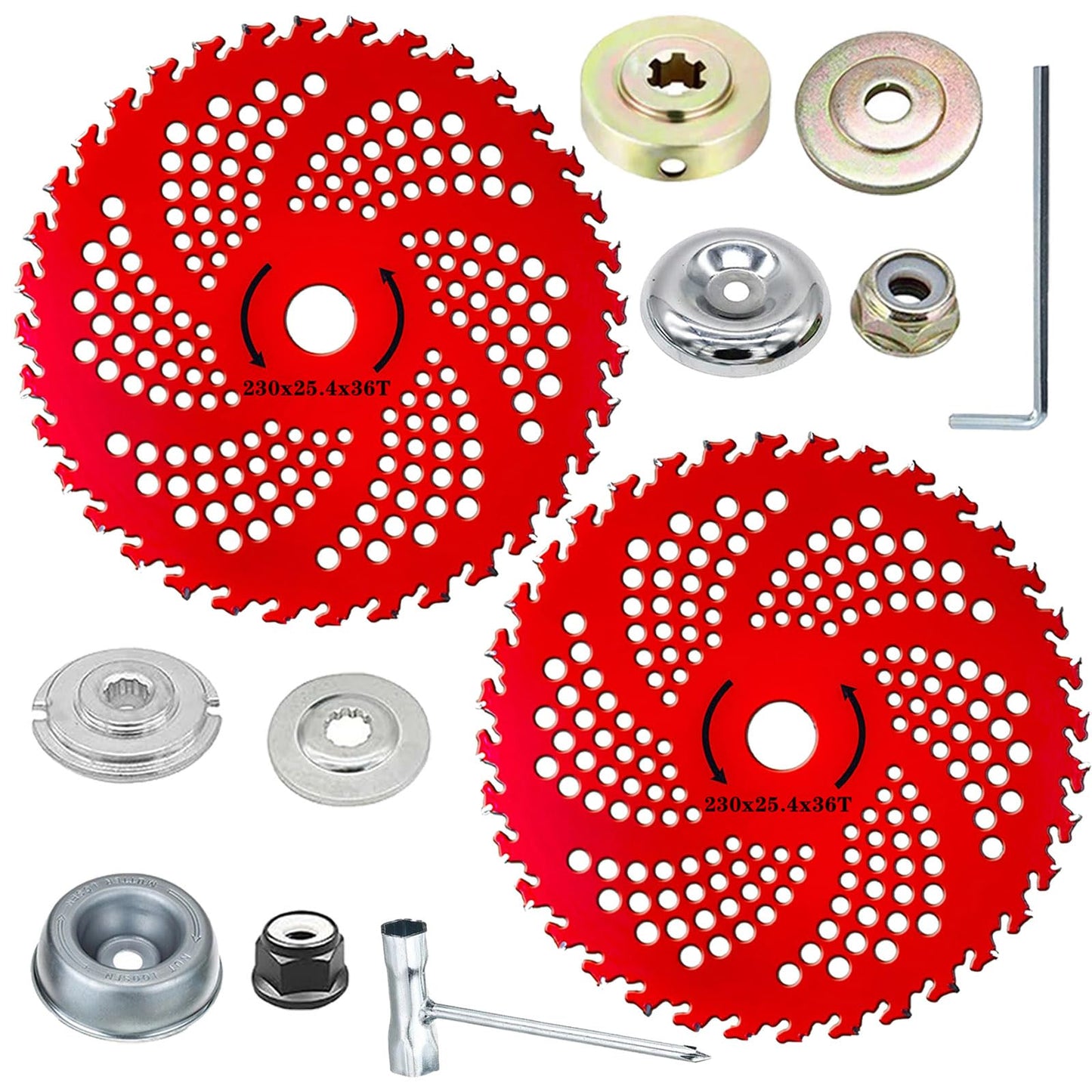 Tayfeim 9" x 36T Carbide Tipped Brush Cutter Blades 2-Pack, Weed Trimmer Blade Head with Adapter Kit, Fits Husqvarna Stihl Weed Wacker Straight Shaft Trimmer