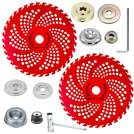 Tayfeim 9" x 36T Carbide Tipped Brush Cutter Blades 2-Pack, Weed Trimmer Blade Head with Adapter Kit, Fits Husqvarna Stihl Weed Wacker Straight Shaft Trimmer