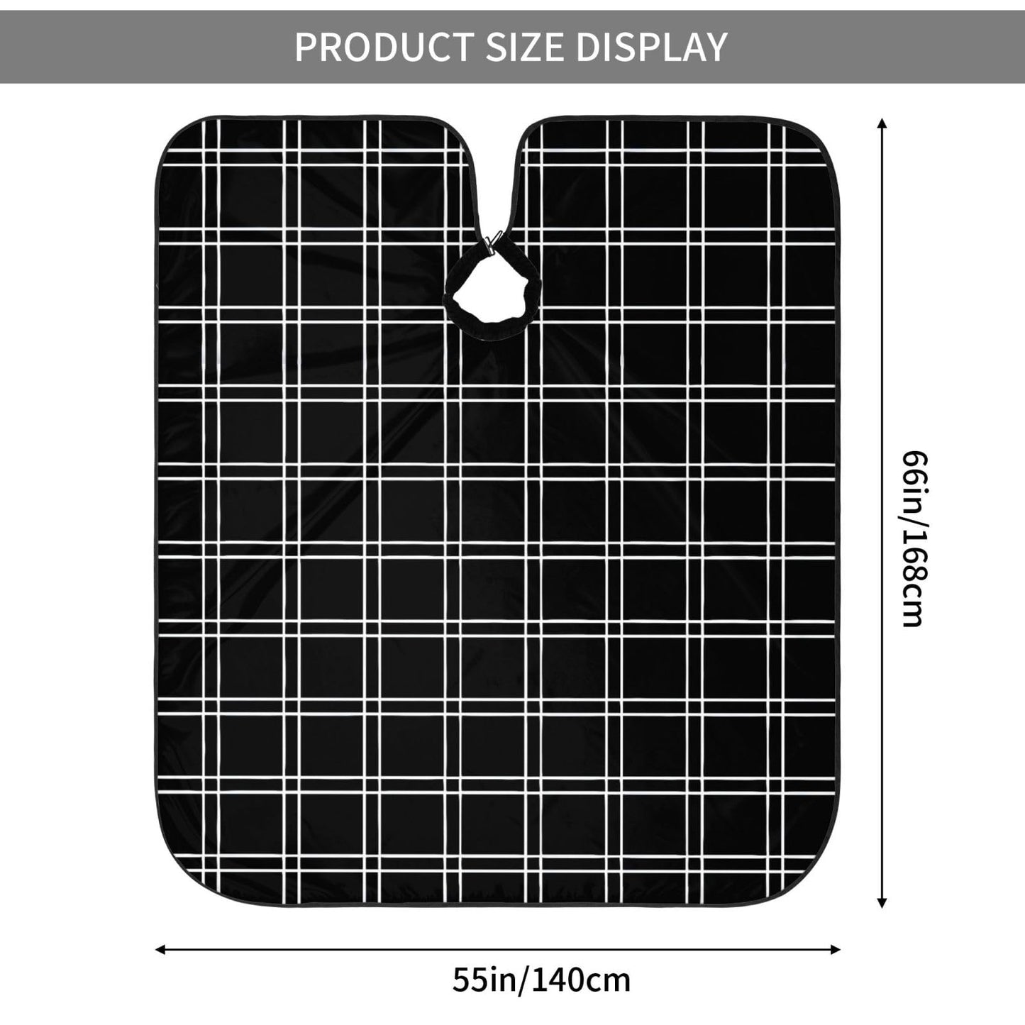 Black Tartan with White Lines Adult Professional Hair Cutting Cape Adjustable Snap Large Size 55x66 in