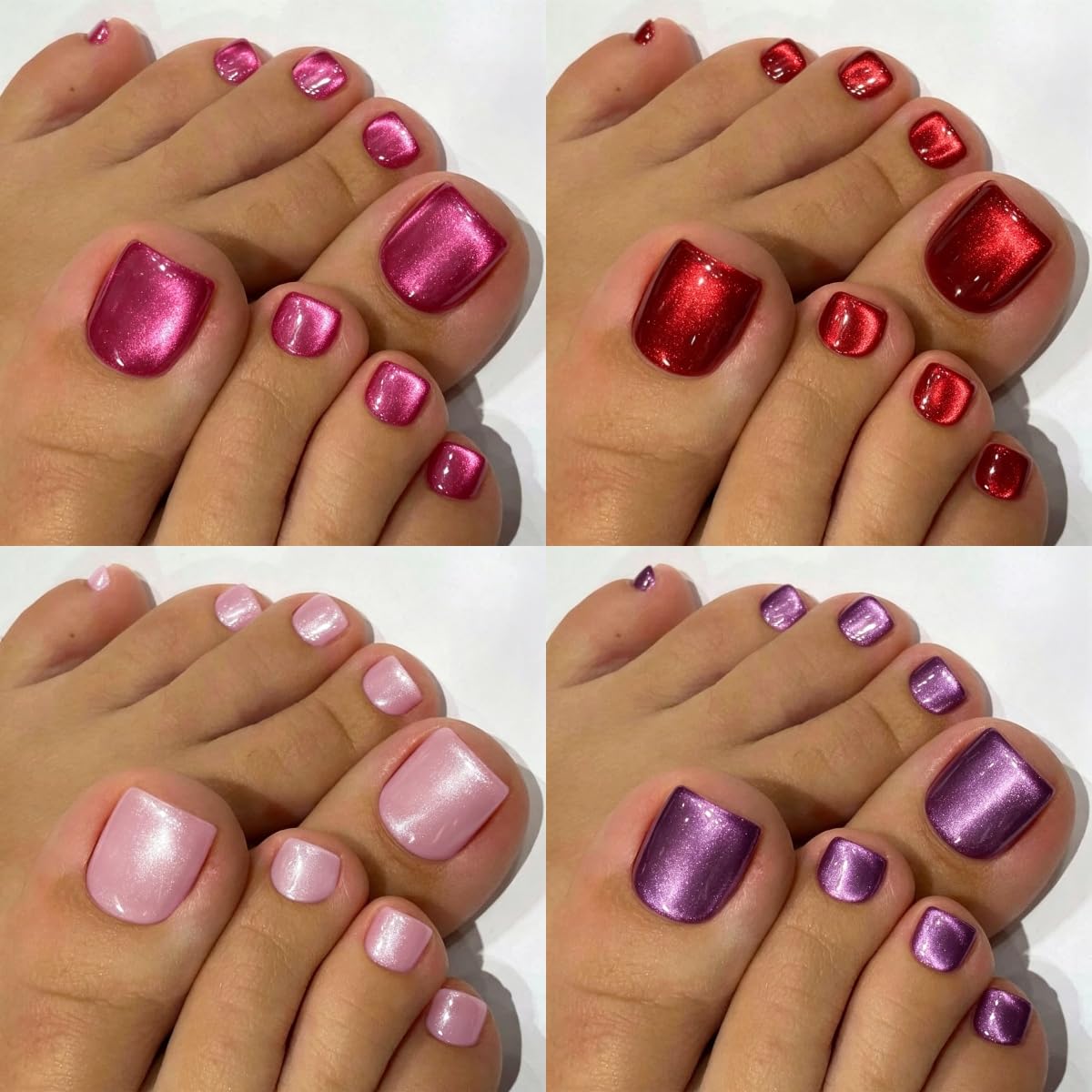 KQueenest Cat Eye Press On Nails - Glitter Almond Medium | 96 Pcs Sparkle Chrome Fake Nails for Women