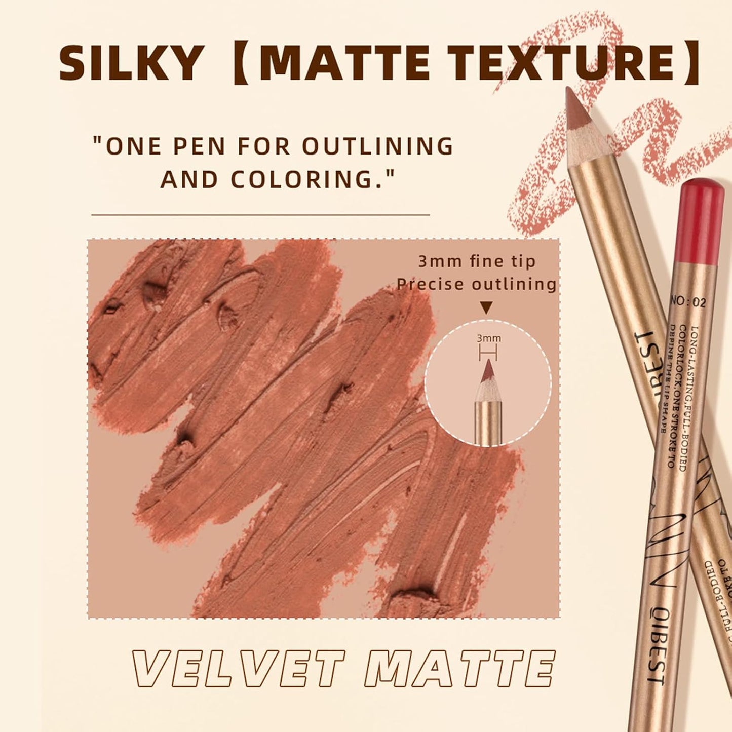 Matte Lip Liner Set - 12PCS Waterproof, High Pigmented Creamy Pencils | Long Lasting, Non-Fading for Women