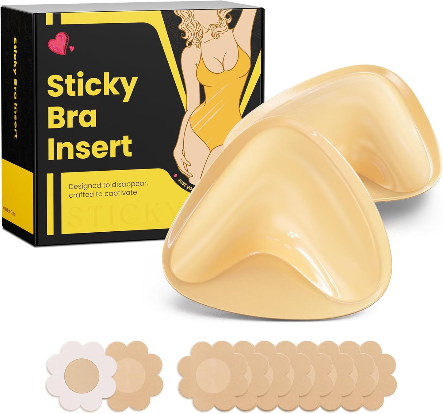 Invisible Push-Up Sticky Bra - Double-Sided Adhesive Inserts for Large Breasts | Perfect for Bikinis & Swimsuits
