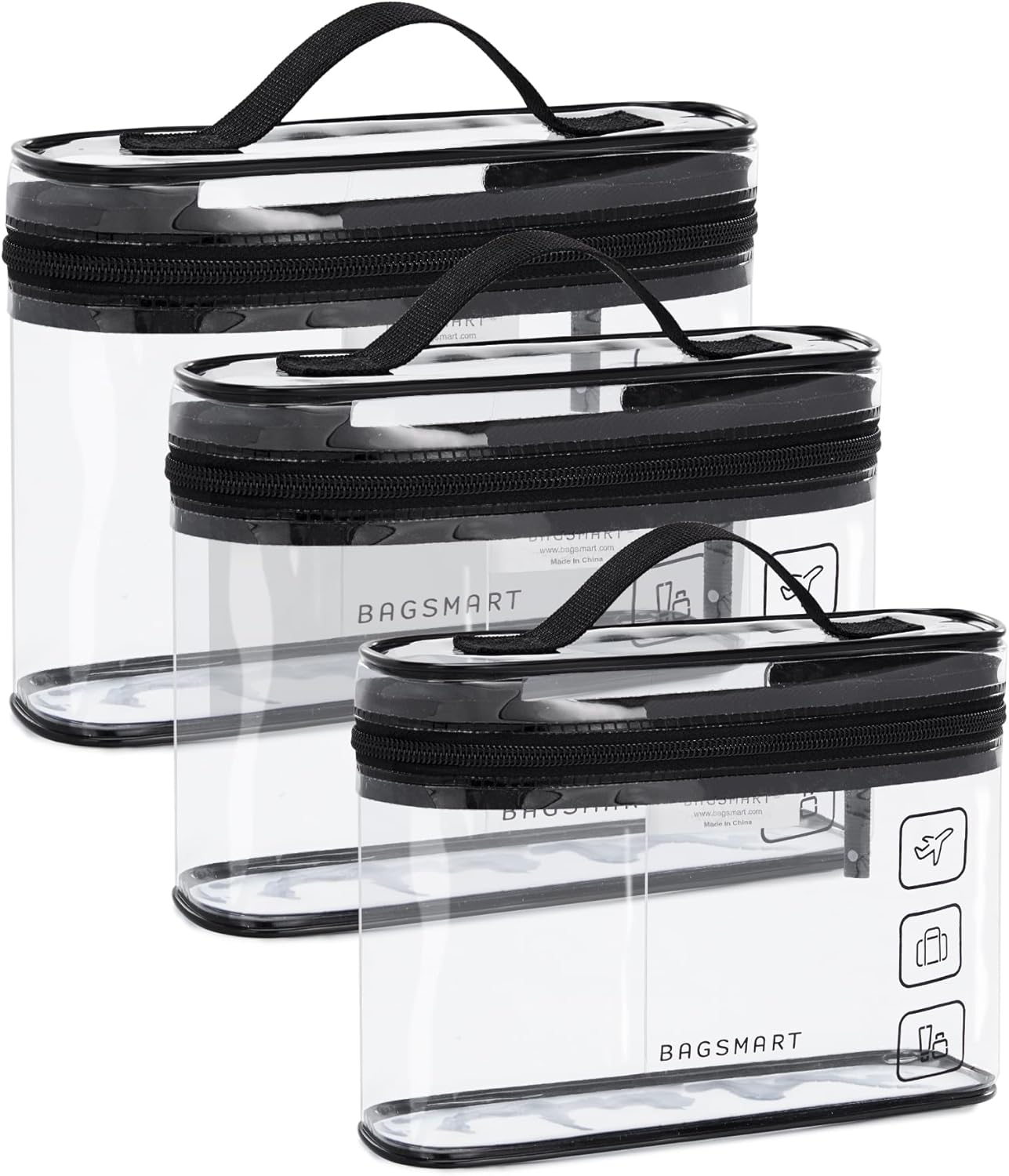 BAGSMART TSA Approved Toiletry Bag - 2 Pack Clear Makeup Organizer | Quart Size Travel Essentials, Black