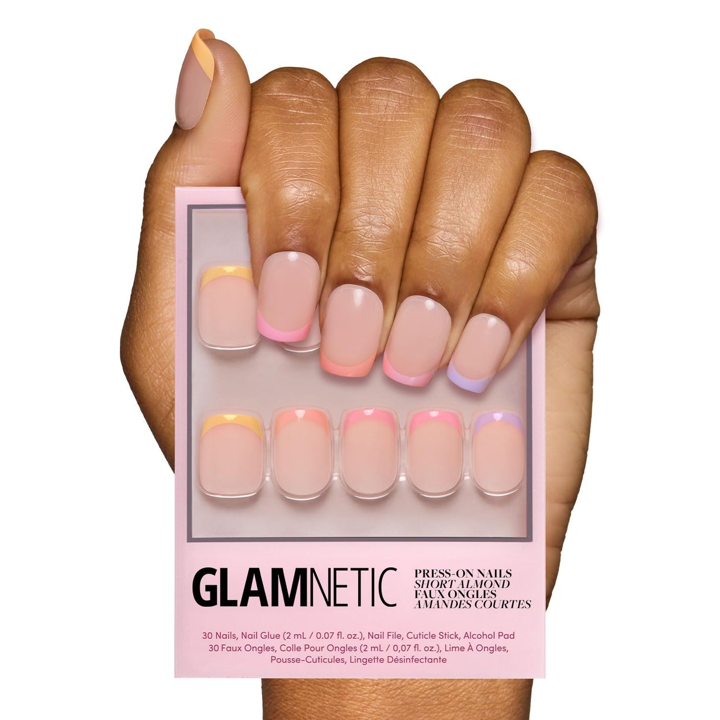 Glamnetic Press On Nails - Into Blue | Glazed Short Oval Fake Nails with Periwinkle French Tips | 30 Nail Kit with Glue, 15 Sizes