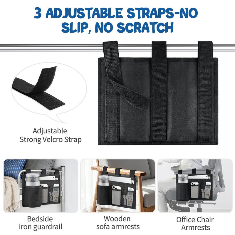 BOHEMIABY Hanging Bedside Caddy, 4 Pockets Bunk Bed Caddy, Bed Pocket for University Dormitories, Hospitals, Chairs, Crib Guardrails for Mobile Phone, Tablet Computer, Remote Control, Water Cup