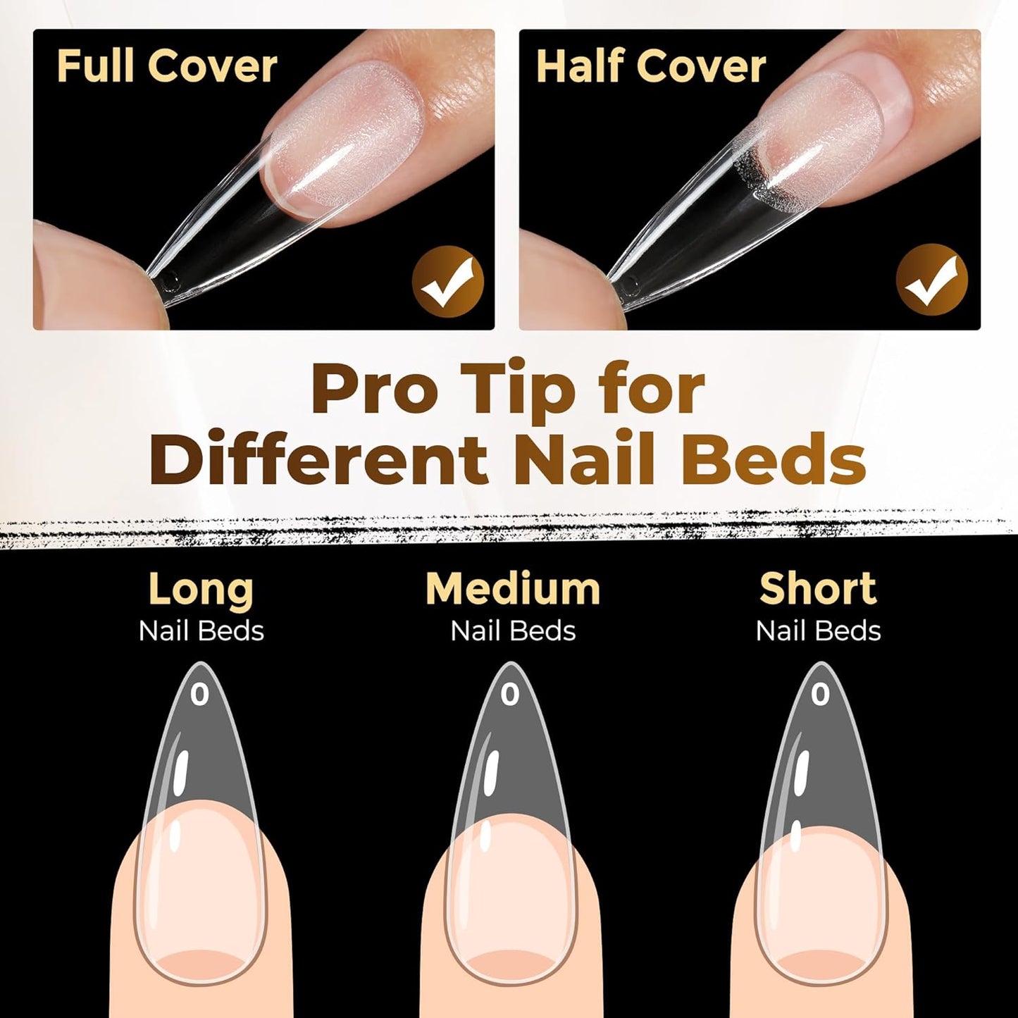 Long Stiletto Nail Tips - 504PCS Full Cover Pre-Etched Almond Clear Fake Nails | Sturdy Acrylic for DIY Extensions, 12 Sizes