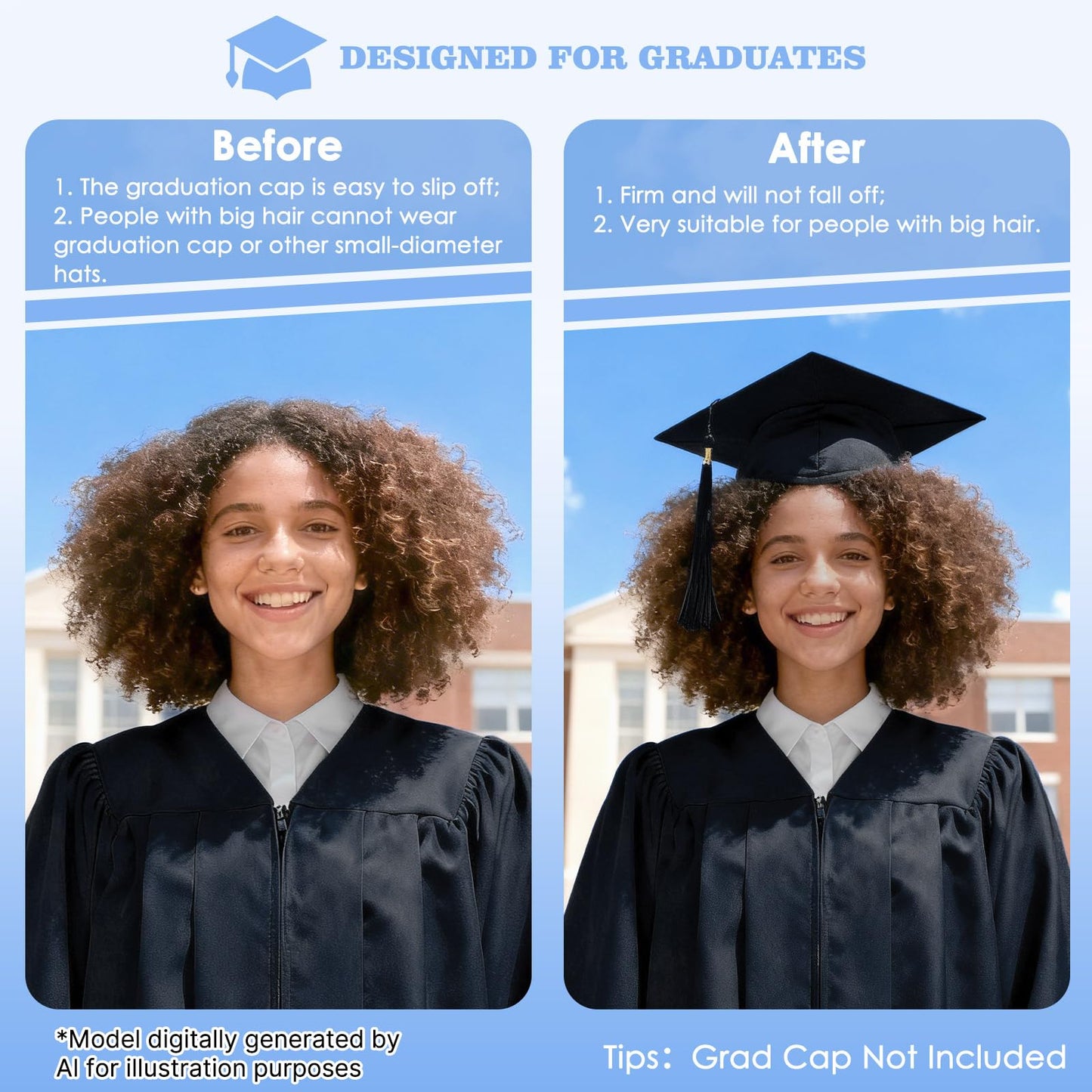 Franimo Super Strong Graduation Cap Headband, Black Headband with Hook and Loop Felt, Keep Your Grad Cap Insert Device, Perfect Graduation Gift for Graduates, 1 Pc