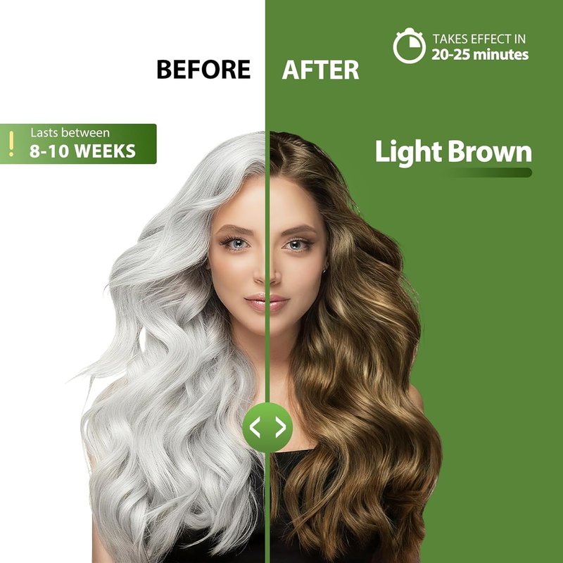 Light Brown Hair Dye Shampoo - 100% Gray Coverage, Argan Oil & Ginseng, Ammonia-Free | Long-Lasting Semi-Permanent Color for All