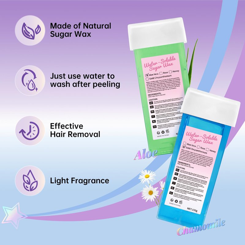 LaWink Roll On Wax kit,Waxing Kit for Sensitive Skin,Wax Roller Kit for Hair Removal with 2 Soft Wax Cartridge& 100 Pcs Wax Strips for Larger Areas of the Body Hair Removal at Home washable
