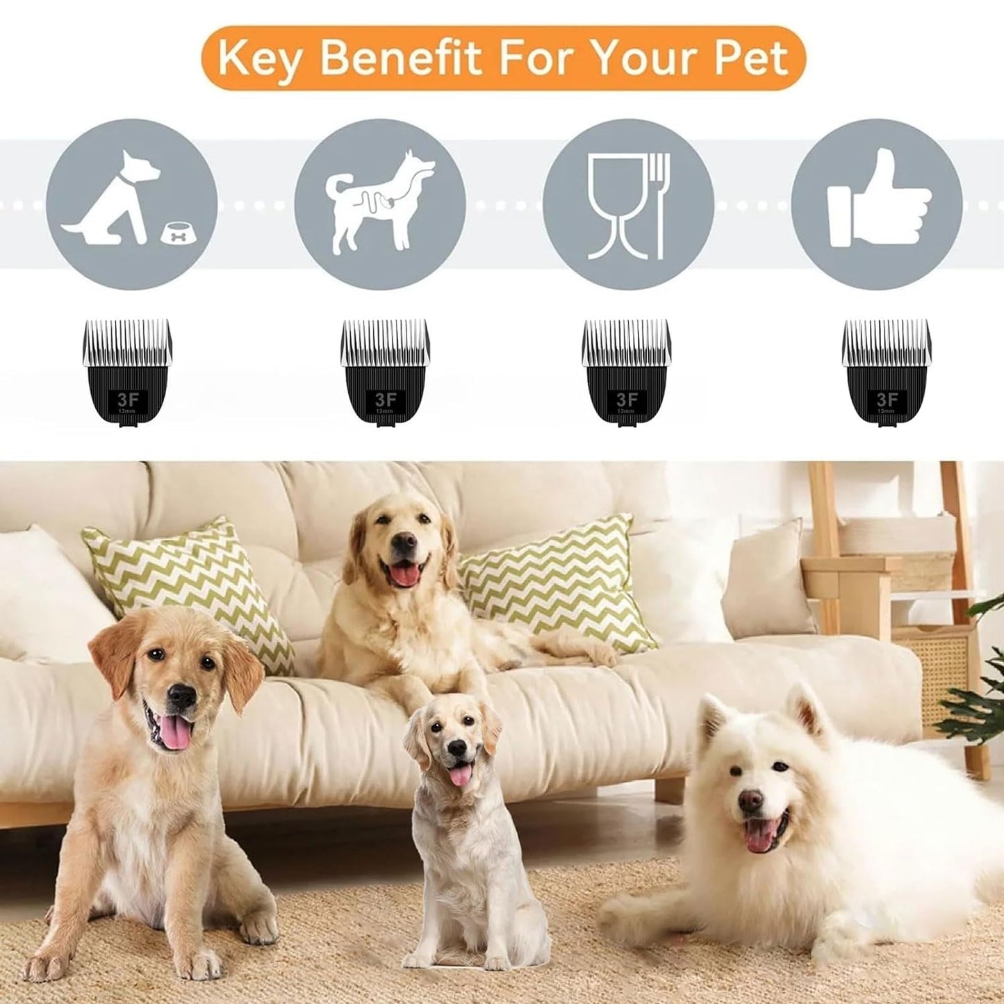 TGSBHIO 2 Pack Replacement Blade for nebot P1 Pro Pet Grooming Kit & Vacuum,Size-3F Cut Length 1/2"(13mm),Made of Ceramic Blade & Stainless Steel Blade