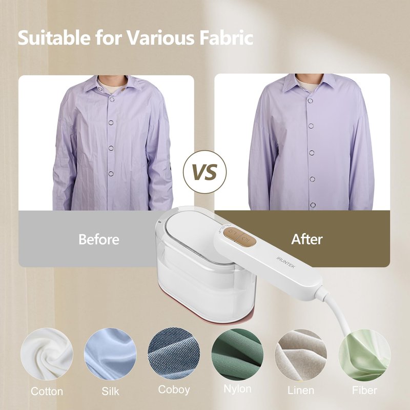 iRUNTEK 2-in-1 Steamer Iron & Clothes Steamer - Handheld Portable Garment Steamer, 1000W Powerful Steam with 30s Fast Heat-up,160ml Water Tank, Rotary Garment Iron, Ideal for Home & Travel, White