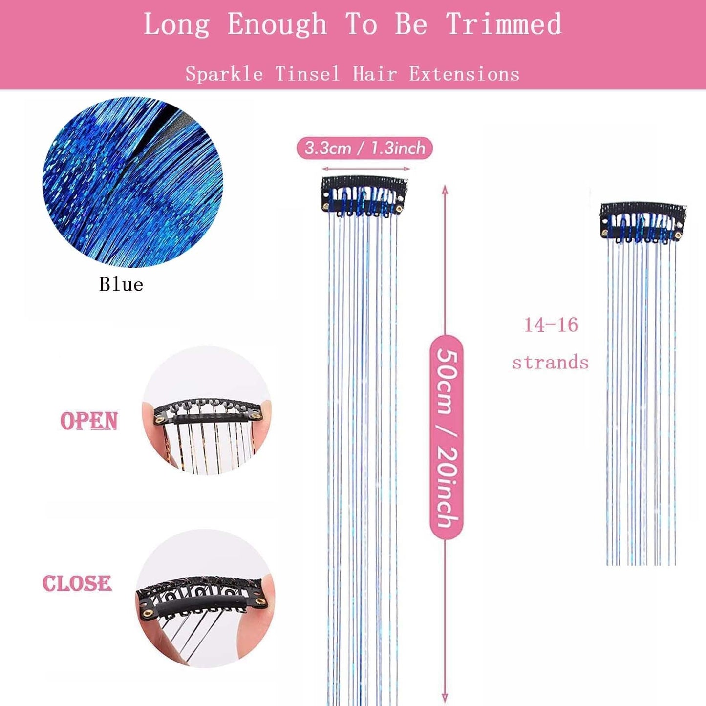 Hair Tinsel Clip in Tinsel Hair Extensions, 6Pcs 21.22In Fairy Glitter Hair Tinsel for Women Sparkle Heat Resistant Festival Hair Accessories for Halloween, Christmas, New Year, Party, Cosplay