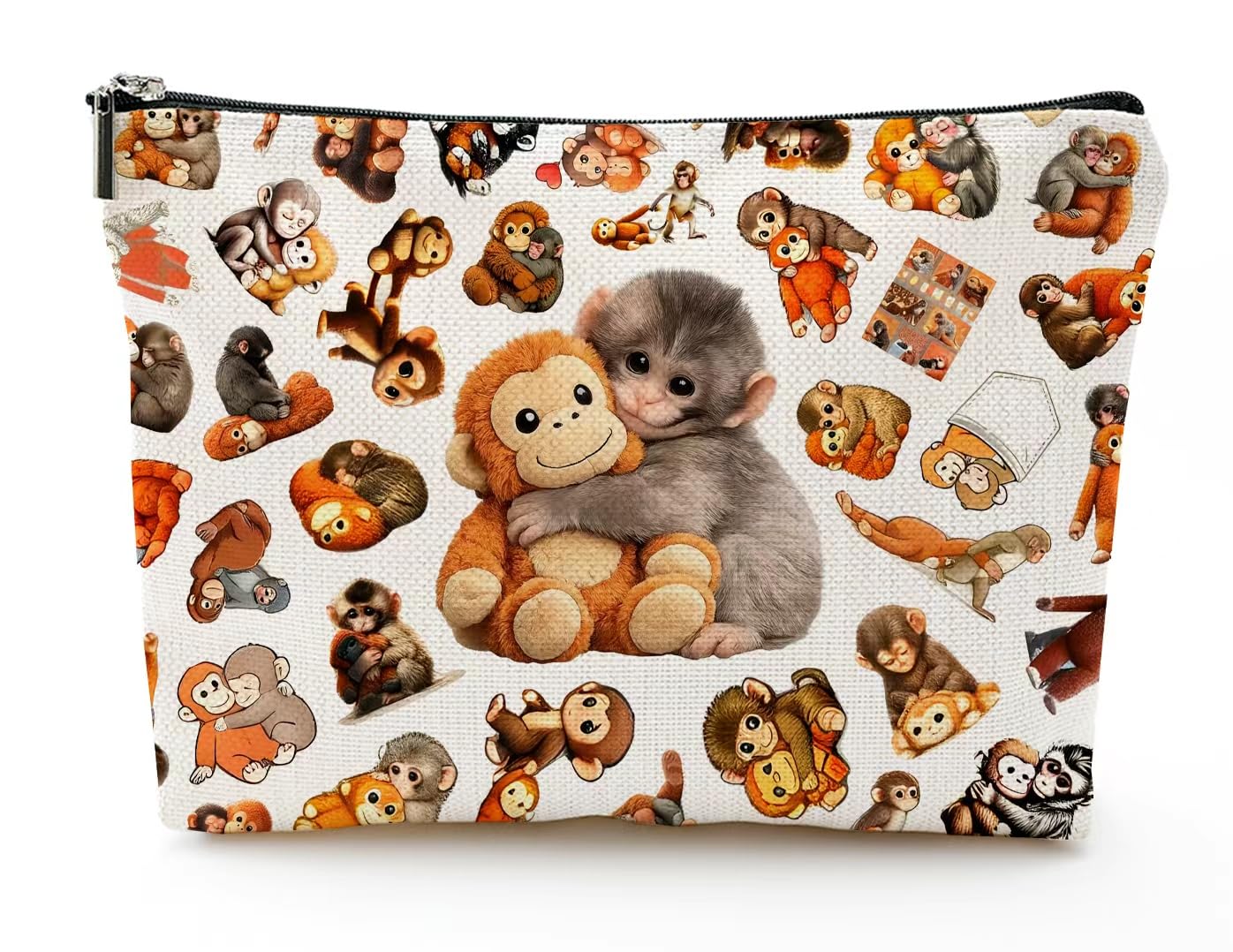 NONETH Punch Monkey Makeup Bag for Women, Funny Cosmetic Bag & Travel Toiletry Pouch, Viral Meme Makeup Pouch for Best Friend, Mom