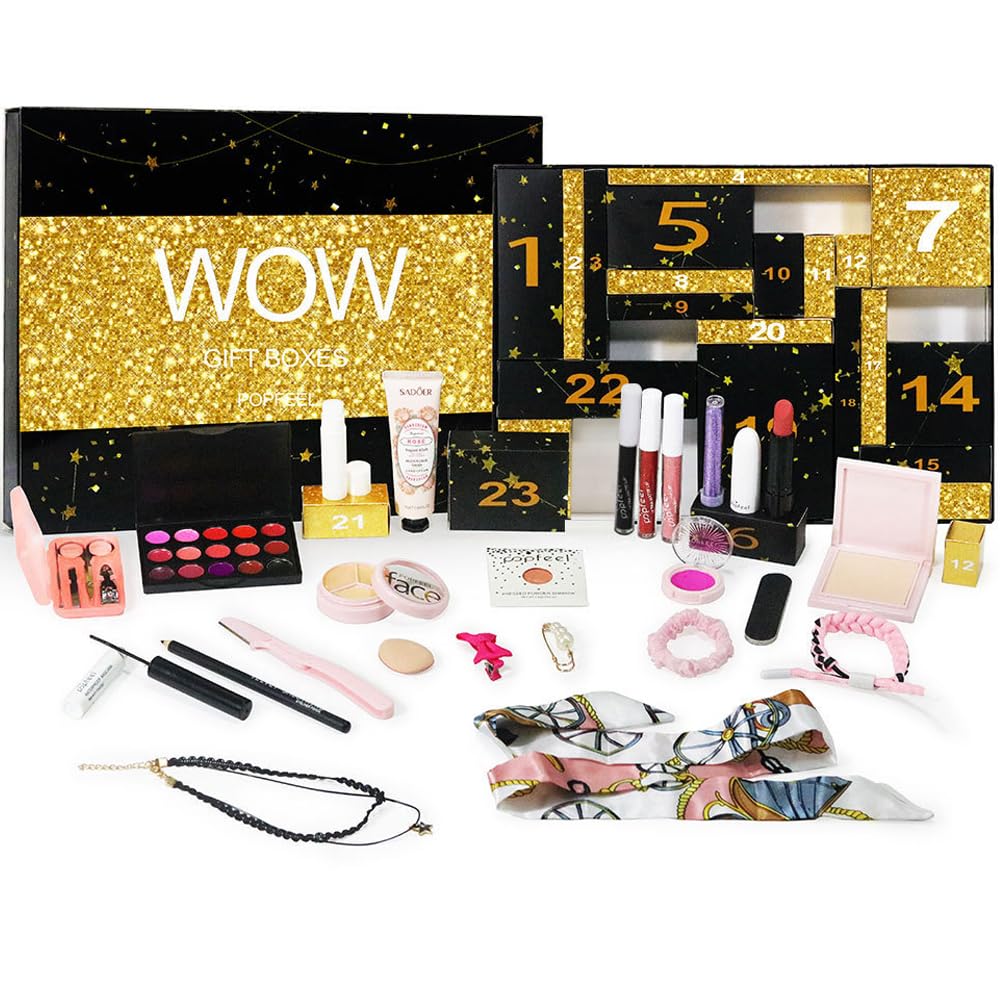Golden Makeup Set - 24-Day Countdown Calendar for Birthdays & Valentine's Day | Perfect Gift Box for Teen Girls & Women