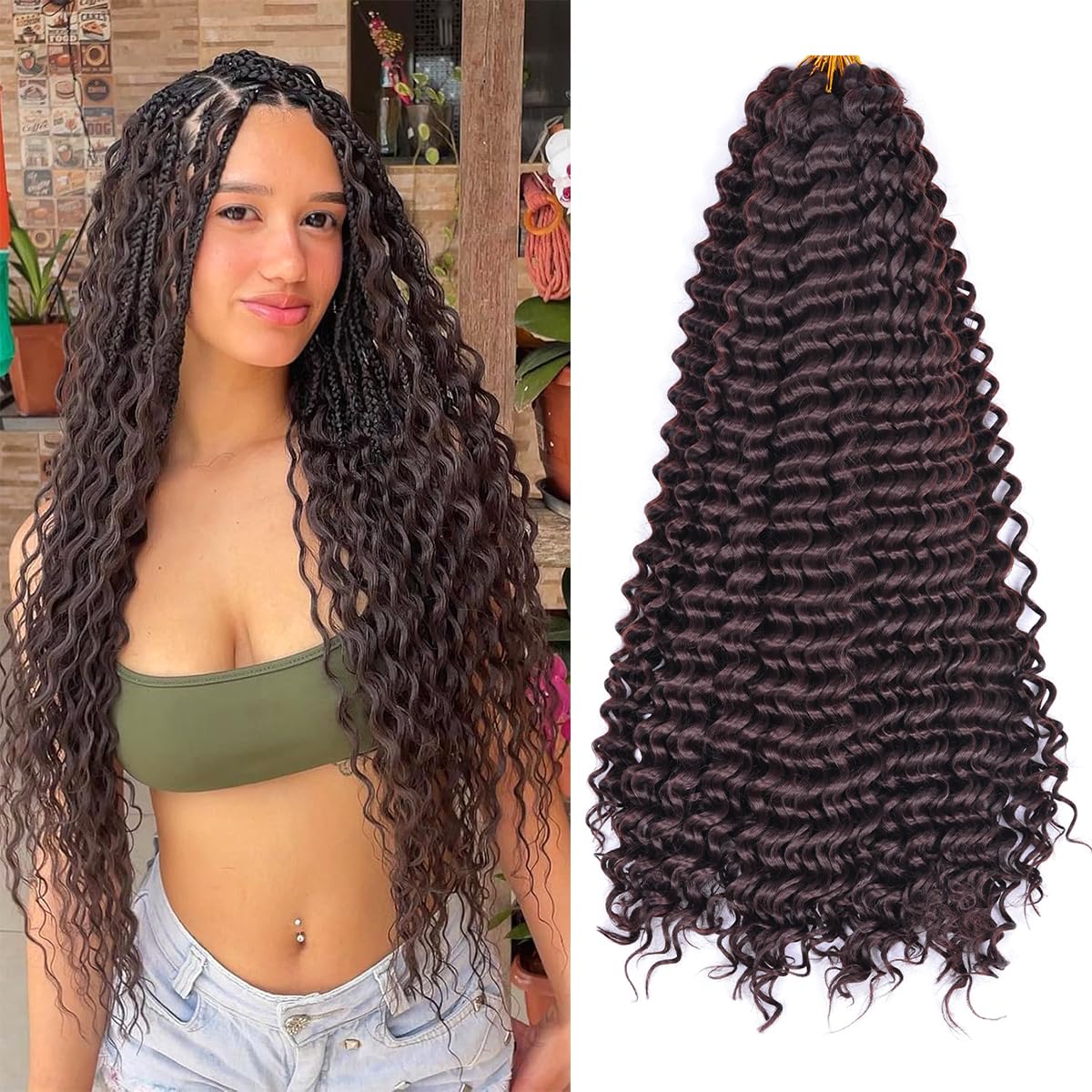 Ocean Wave Crochet Hair Extensions - Deep Wave Synthetic Braiding Hair for Women | 24 Inch, #1B (Pack of 2)