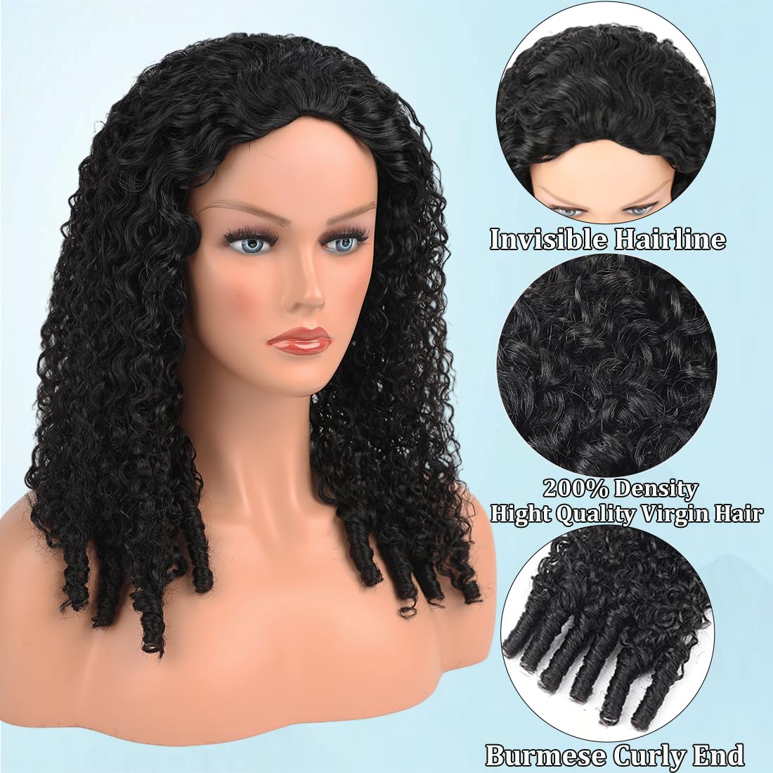 Burmese Curly Half Wig - 200% Density Human Hair | Beginner-Friendly, Easy Install, Natural Color (14 Inch)