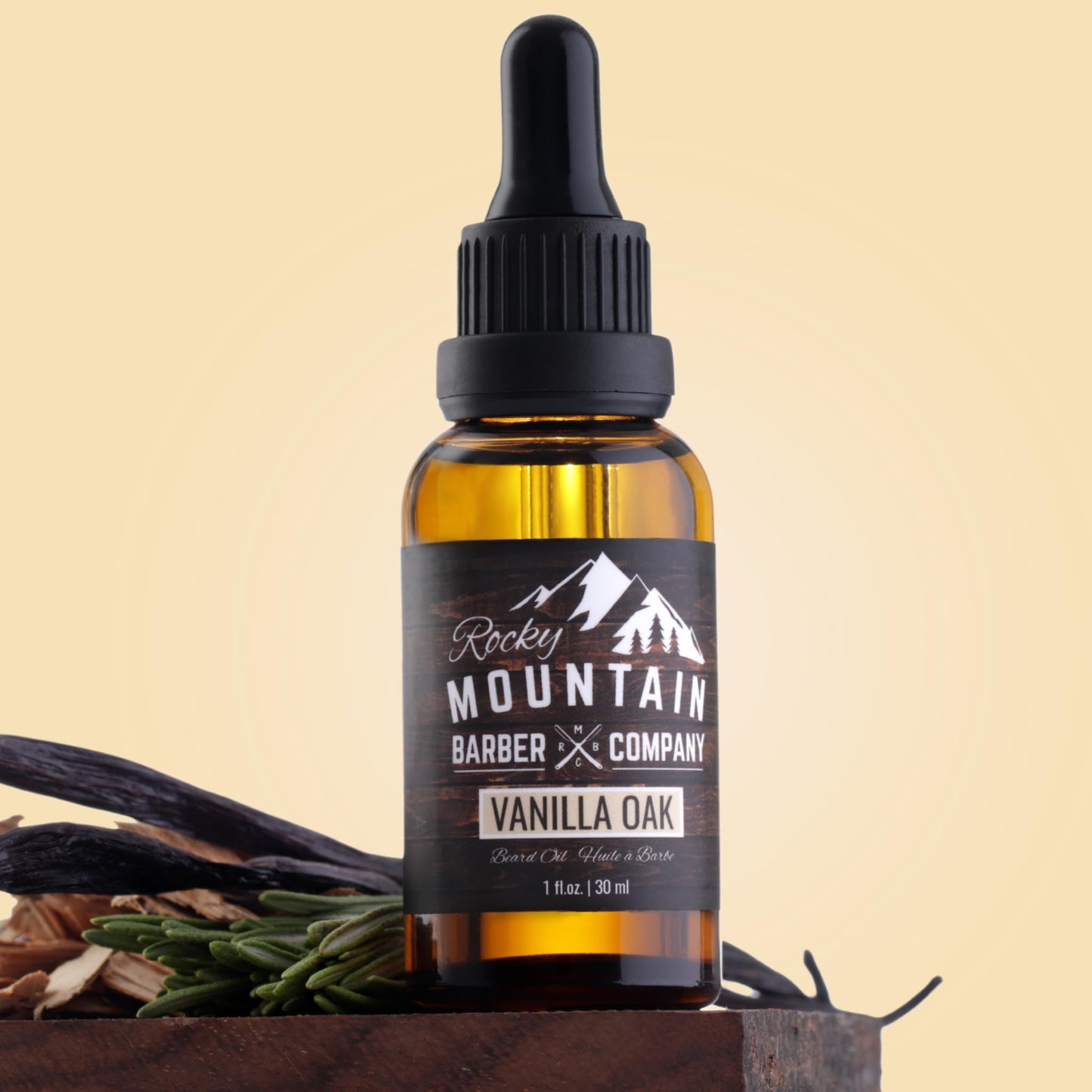 Rocky Mountain Barber Company Vanilla Oak Beard Oil for Men – 800+ Drops to Soften & Moisturize Beards – Fast-Absorbing with Argan, Jojoba & Grape Seed Oil – 1 oz
