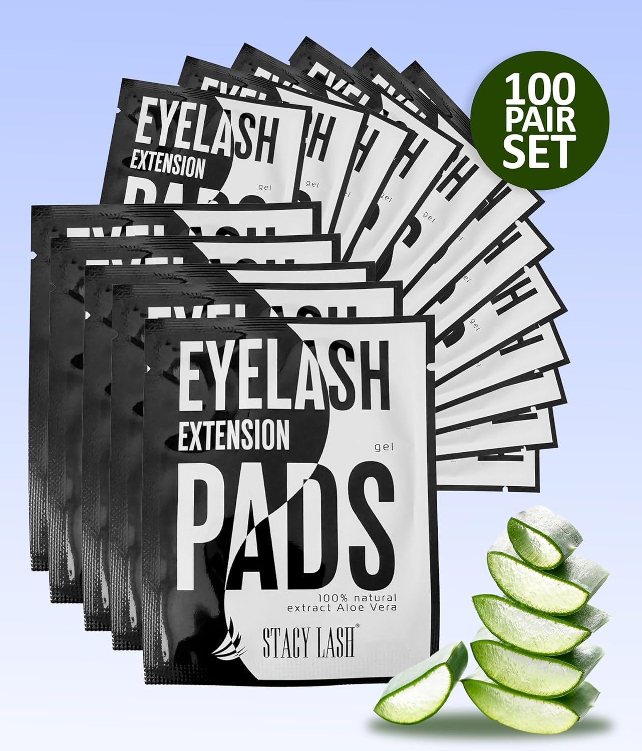 STACY LASH 100 Pairs Set Under Eye Gel Pads for Eyelash Extension - Lint Free Patches with Vitamin C and Aloe Vera Lash Supplies and Beauty tools - Hydrogel Eye Pads - Skin Moisturizes