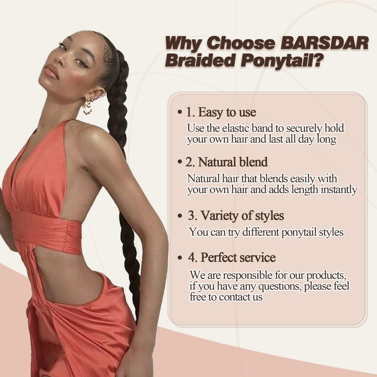 BARSDAR 26 Inch Long Braided Ponytail Extension with Hair Tie - Straight Sleek Wrap Around Ombre Grey Braided Ponytail Hair Extensions - Synthetic Pony Tails Hairpieces for Women - Black Ombre Grey