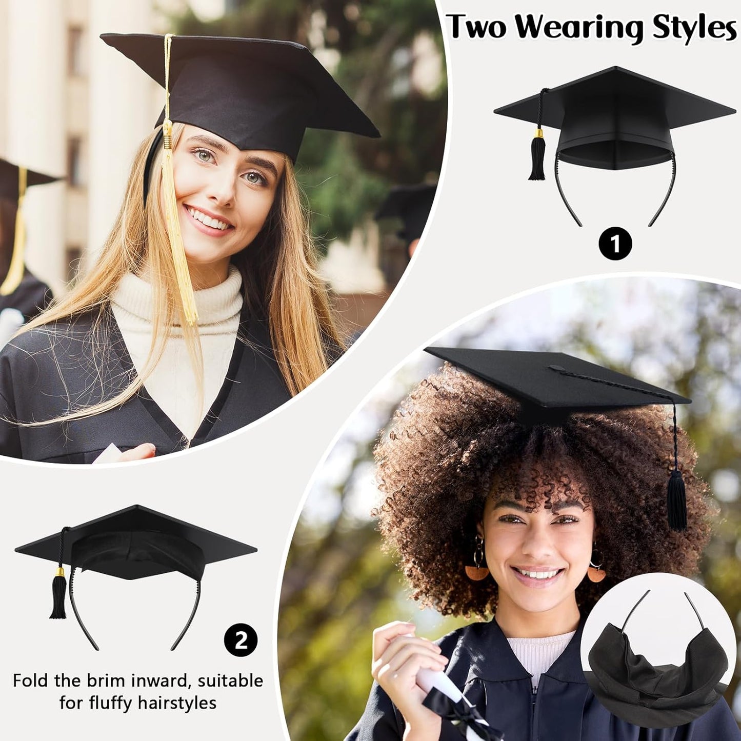 Graduation Cap Headband - 2 Pack Securely Holds Caps & Keeps Your Hairstyle Intact | Adjustable Fit