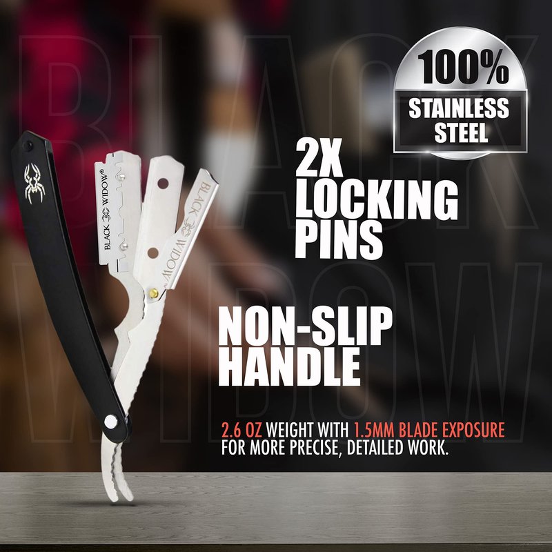 Black Widow Professional Straight Edge Razor Kit with 10 Blades – Stainless Steel Barber Razor for Men’s Shaving, Classic Barbero Shaver for Smooth, Precise, and Comfortable Shaves