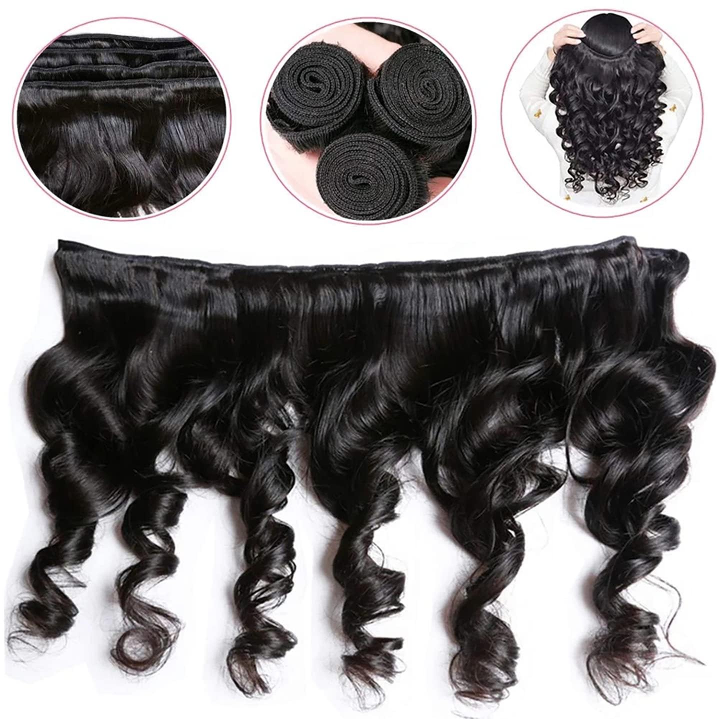 Loose Wave Bundles Loose Wave Bundles Human Hair LadrXadr Natural Black Human Hair Bundle Unprocesssed Color 1B Bundle 16 Inch 50g