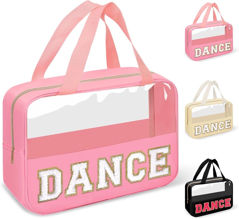 Dance Bag for Girls - Chenille Letter Clear Makeup & Shoe Storage | Toddler Ballet Accessory in Pink