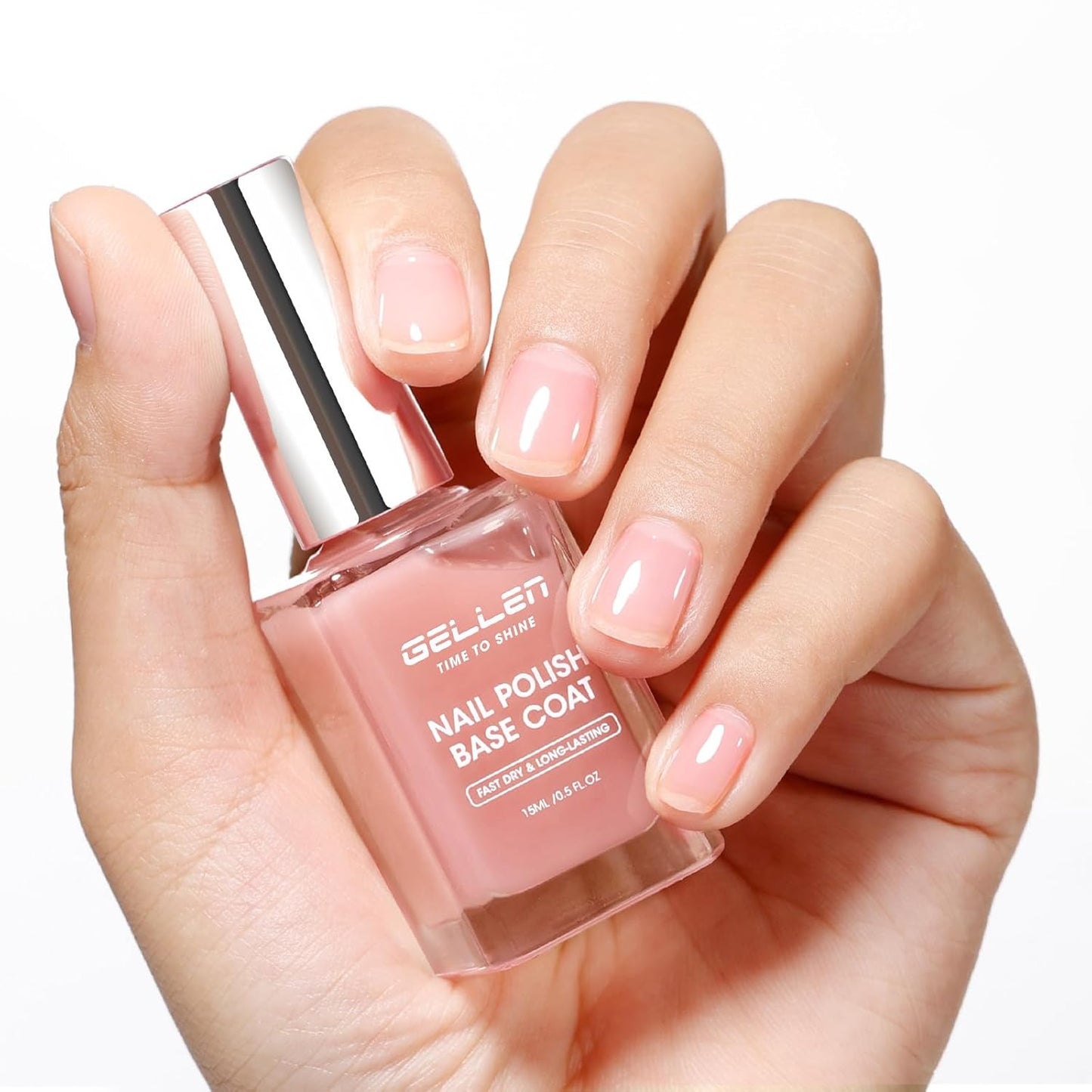 GELLEN 4-in-1 Clear Nail Polish - Base Coat, Sheer Tinted Milky Pink | Ridge Filler & Nail Strengthener