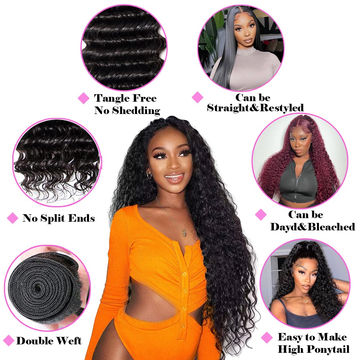 12A Deep Wave Human Hair Bundles with Closure 18 18 20 20+16 Inch Brazilian Deep Wave Curly 4 Bundles with Lace Closure 100% Unprocessed Virgin Remy Wet and Wavy Human Hair Weave