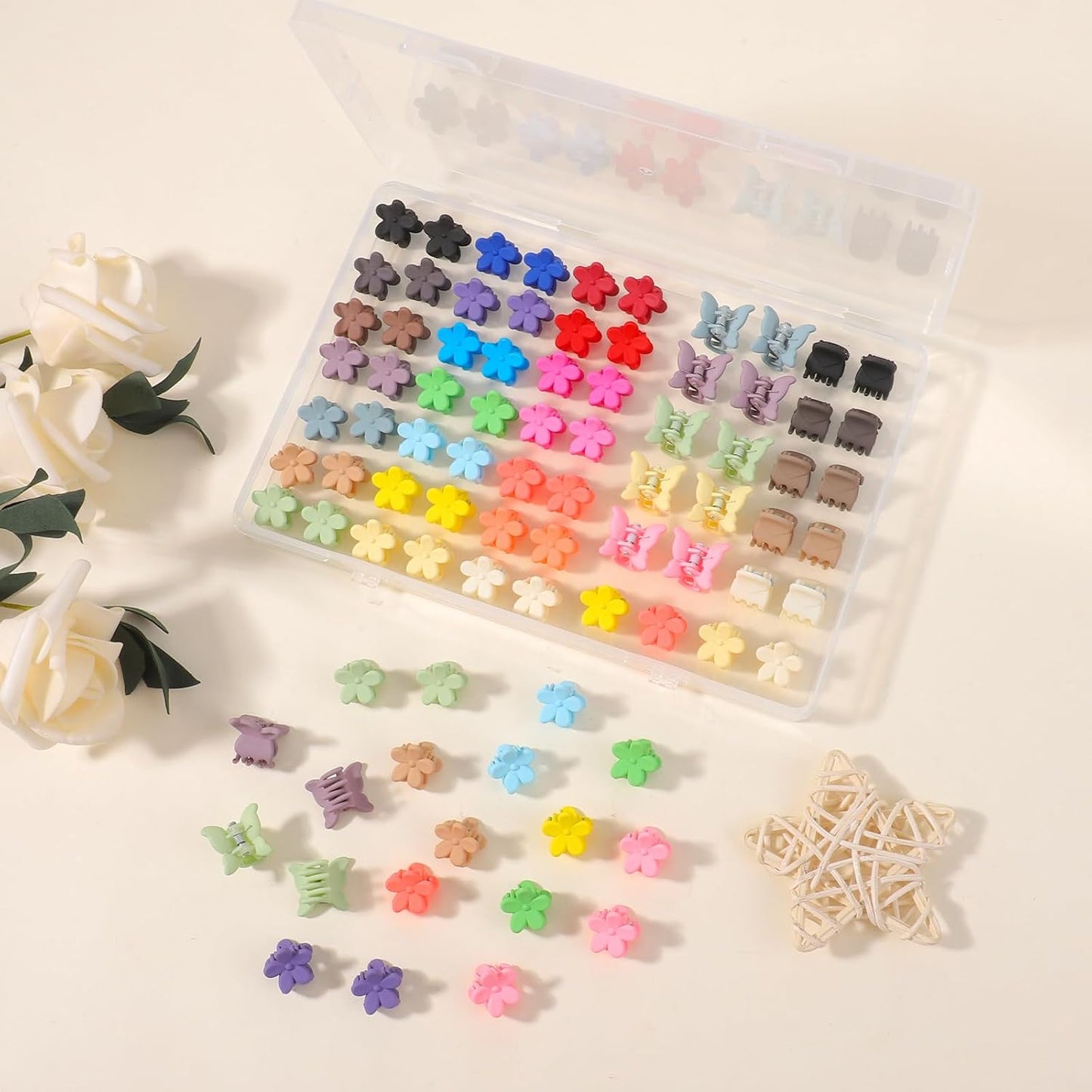 128pcs Baby Girls Hair Clips - Mini Claw Clips in Flower & Butterfly Styles | Hair Barrettes with Organizer Box