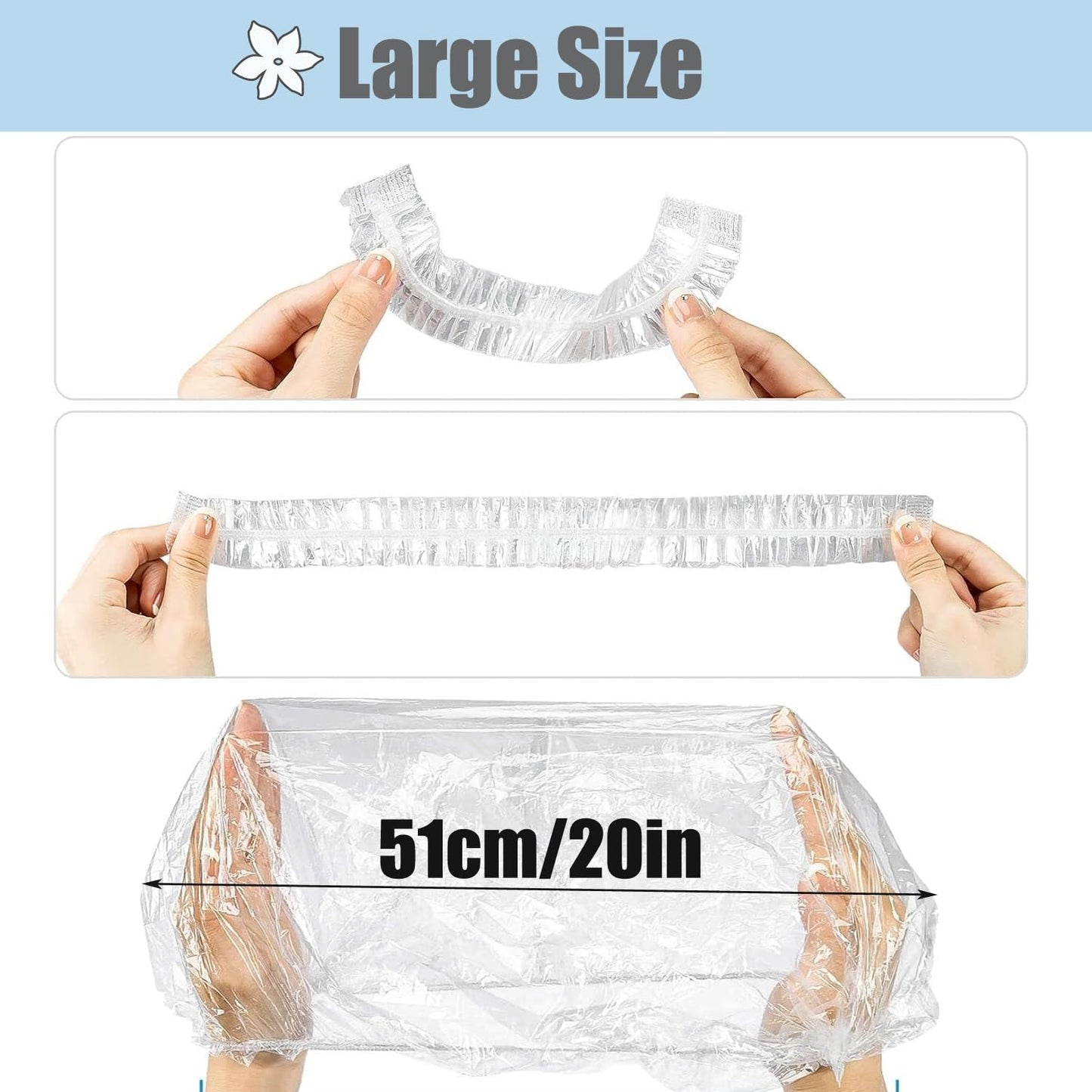 Disposable Shower Caps - Large 50cm Unisex Waterproof Hair Caps | Reusable Thin Design for Deep Conditioning