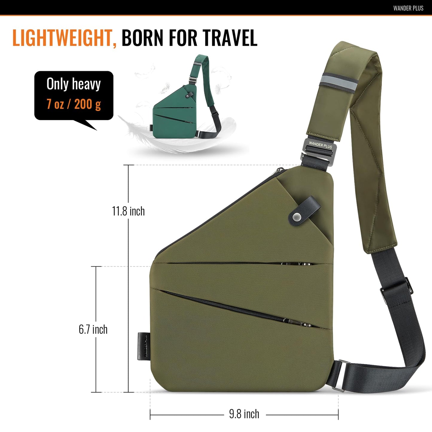 WANDER PLUS® Anti Theft Crossbody Travel Bag for Women Men, Multi-Pocket Crossbody Bag, Slim Sling Bag