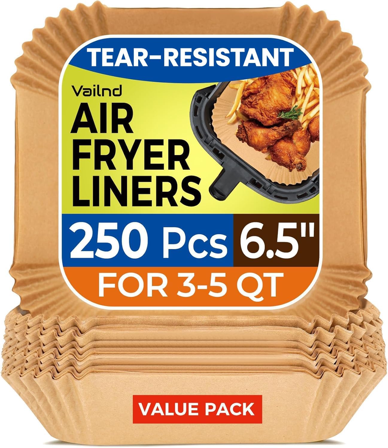Air Fryer Paper Liners - 125 Pcs Non-Stick Parchment Paper for Microwave | 8-Inch Square, Bleach-Free