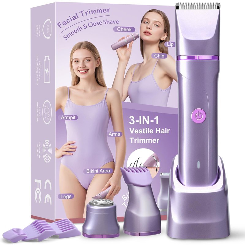 Bikini Trimmer for Women, Electric Razor for Pubic Hair, Women's Foil Shaver,Rechargeable Shaver Removal with Snap-in Ceramic Blades,IP7X Washable Head,Wet and Dry Use,Purple