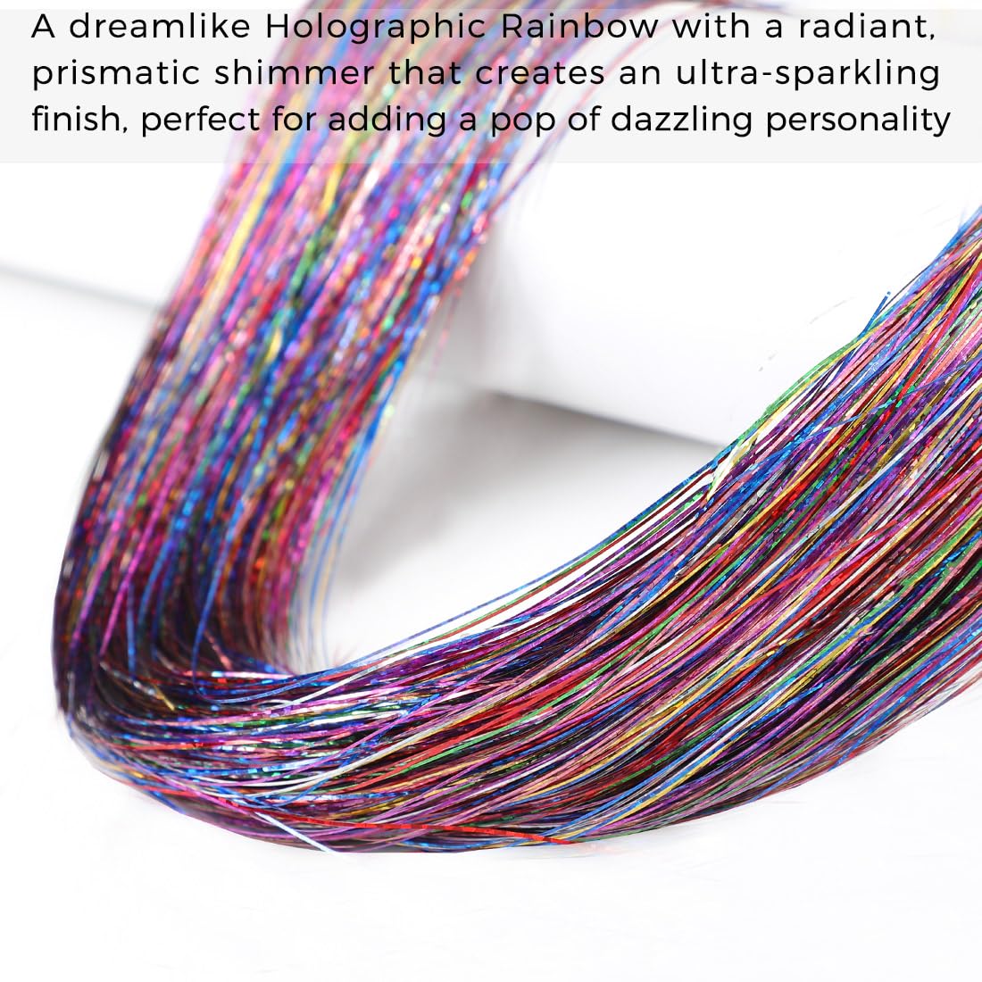 Rainbow Holographic Hair Tinsel Kit - 3200+ Strands of Easy DIY Glitter Extensions | 48" Heat Resistant for Parties & Festivals