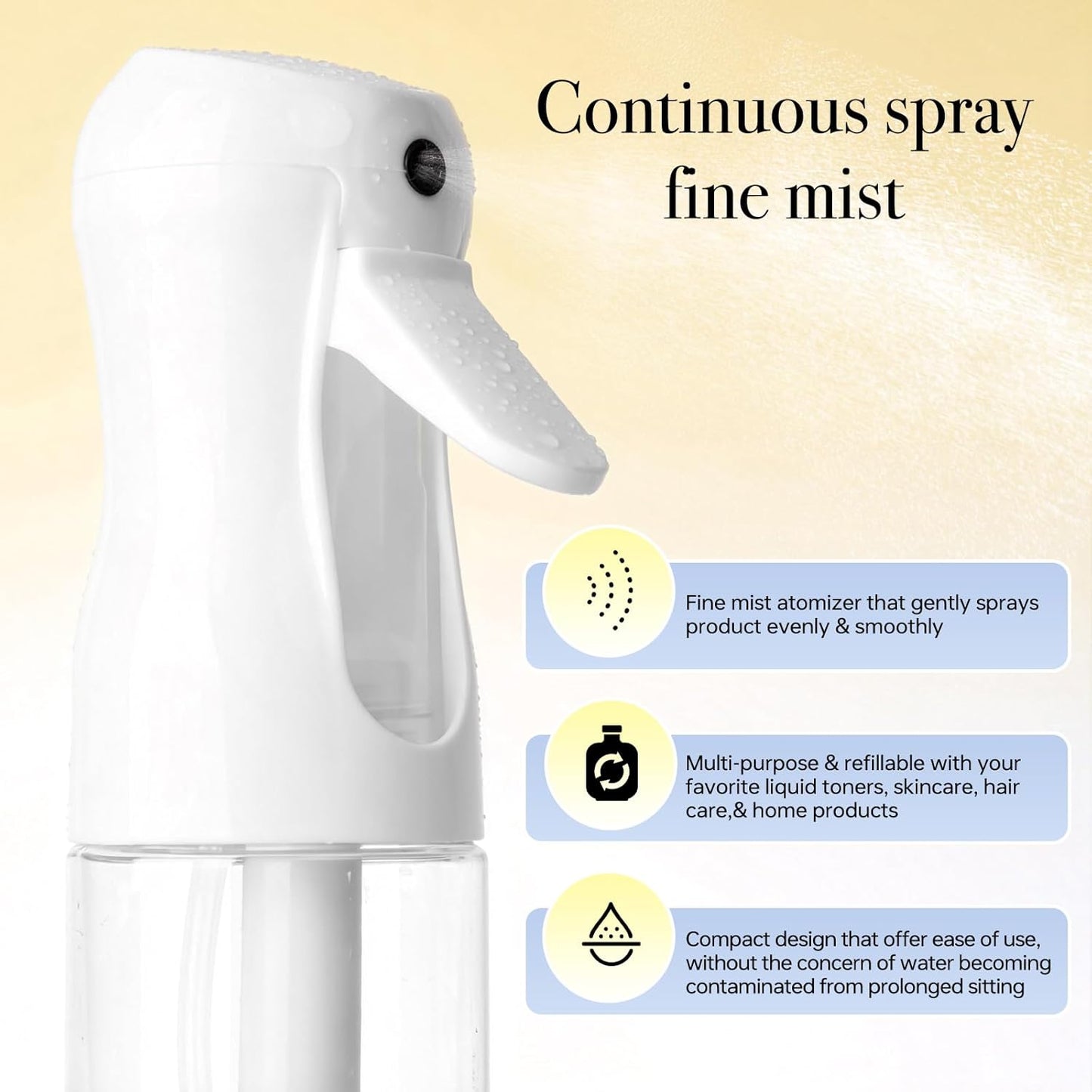 Continuous Spray Bottles for Hair | Ultra Fine Mister for Hair Styling, Plants & Skin Care - 200ml Clear (Set of 3)