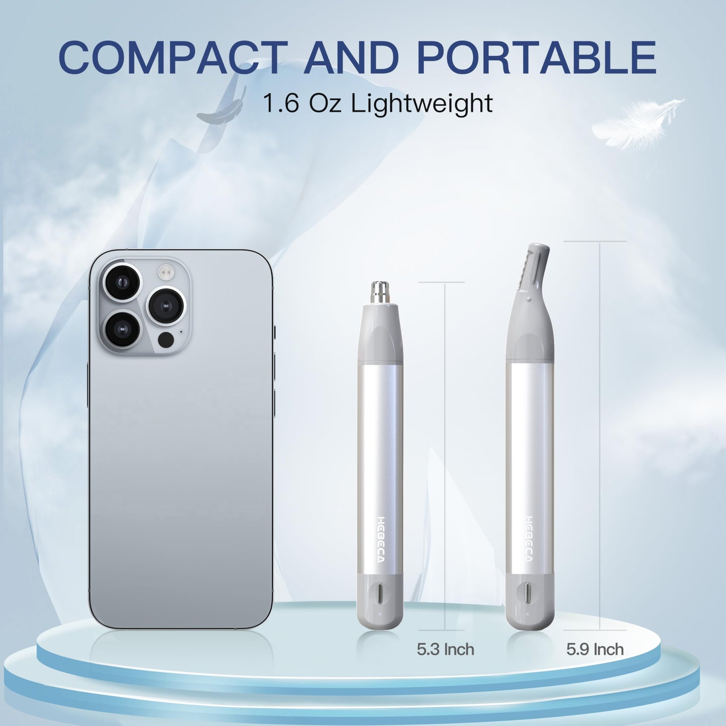 HEBECA Nose Hair Trimmer for Men & Women - 2in1 Rechargeable Ear and Nasal Hair Trimmer, Waterproof Nose Clipper, Electric Eyebrow Trimmer & Facial Hair Remover Grooming Set (Silver Grey)