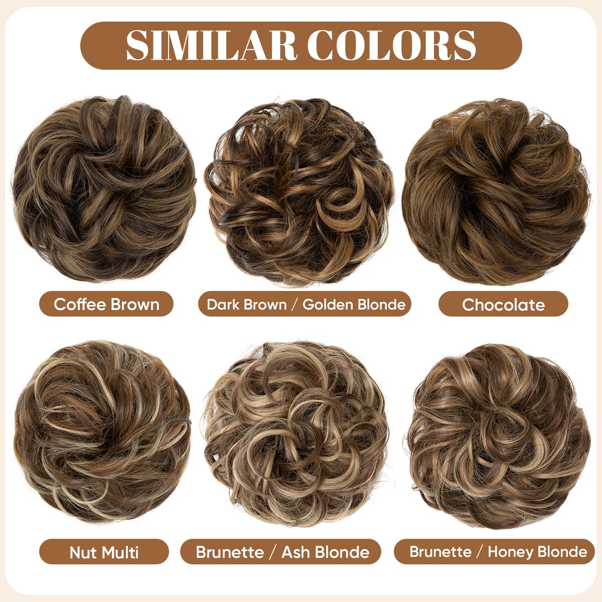 Large Messy Bun Hair Piece - Wavy Curly Synthetic Chignon Ponytail Extensions | Thick Updo for Women in Brunette & Honey Blonde