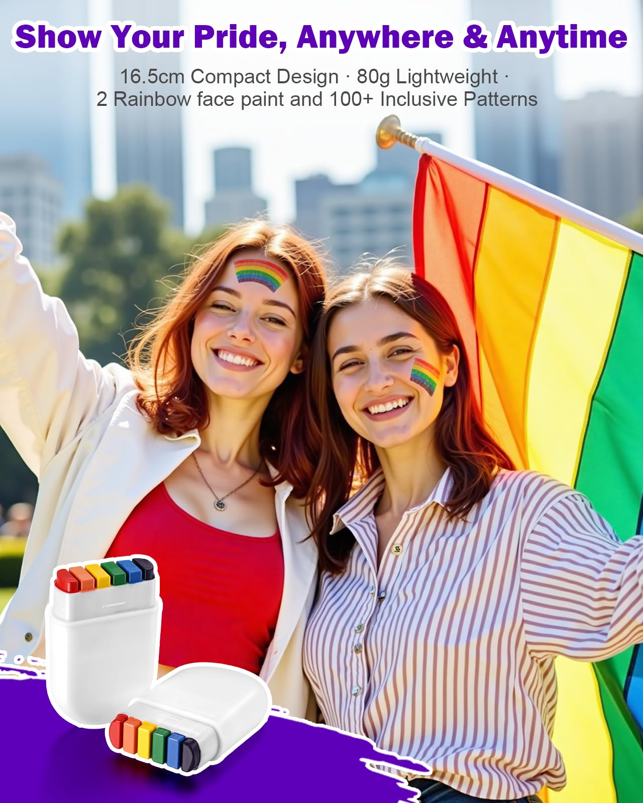 Pride Rainbow Face Paint Kit 2 Pack Pride Face Paint Sticks, 12 Pride Temporary Tattoos, 100+PCS Pride Stickers for Gay Pride Parade, Pride Day and Party Cosplay, LGBTQ Celebrations