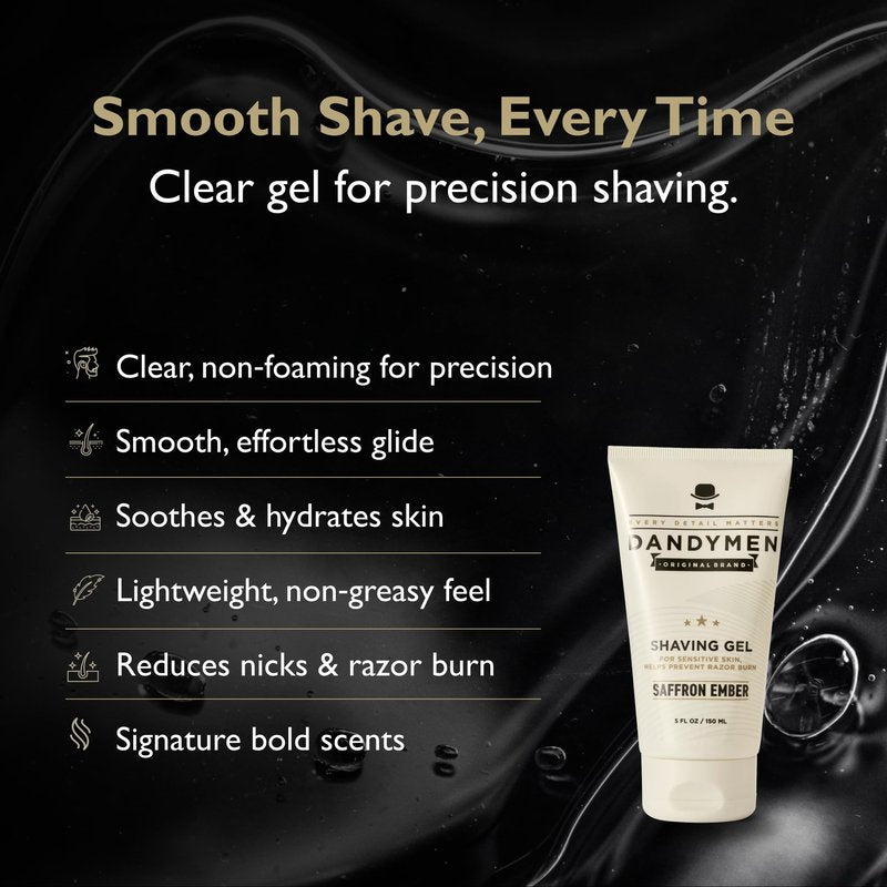 DandyMen Clear Shaving Gel for Men – Precision Edge with Pro-Vitamin B5 – Non-Foaming & Hydrating for Sensitive Skin – Saffron Ember, 5 oz