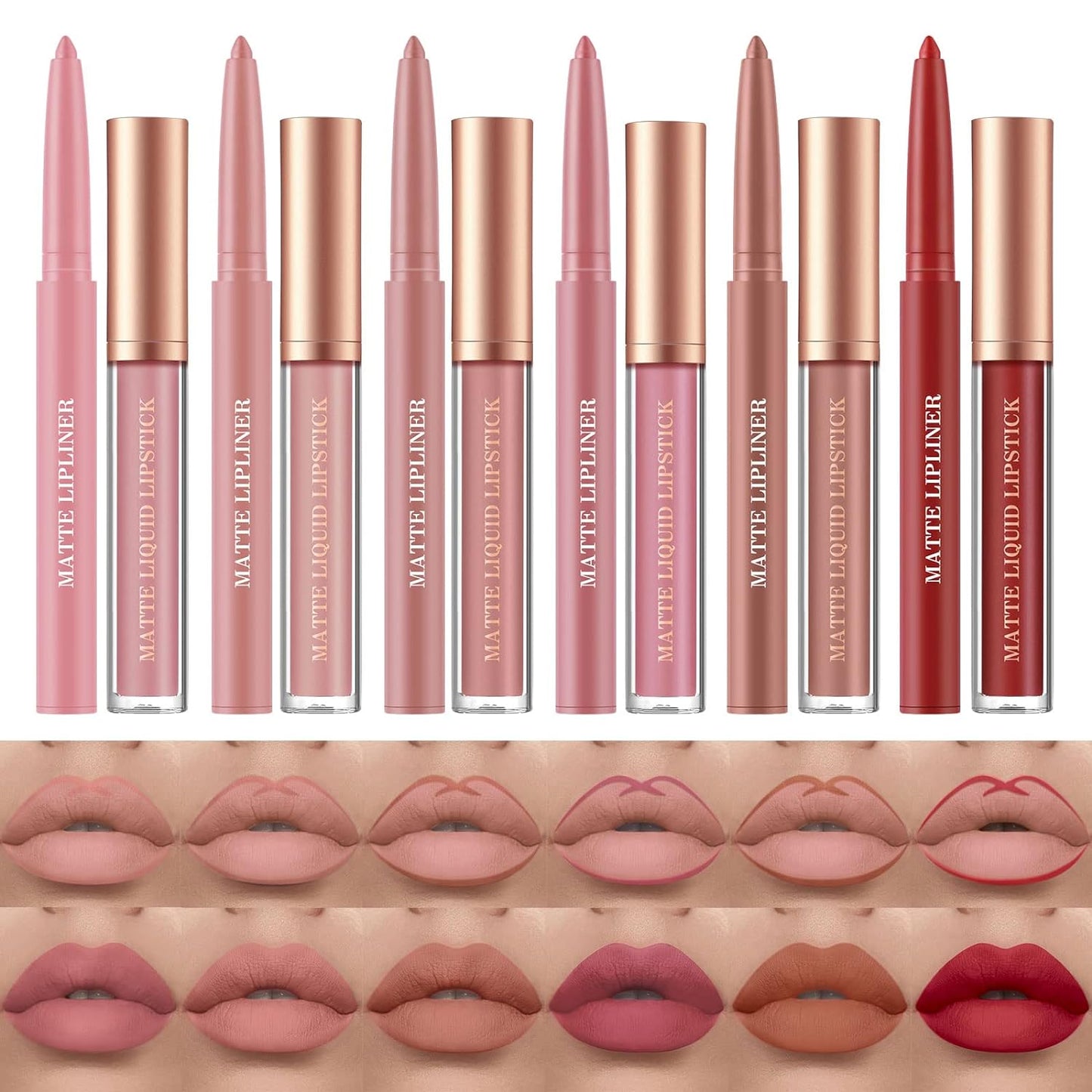 Matte Liquid Lipstick Set - 12Pcs Velvety Nude Lip Stain & Liner | Waterproof Long Wear Makeup Gift Set