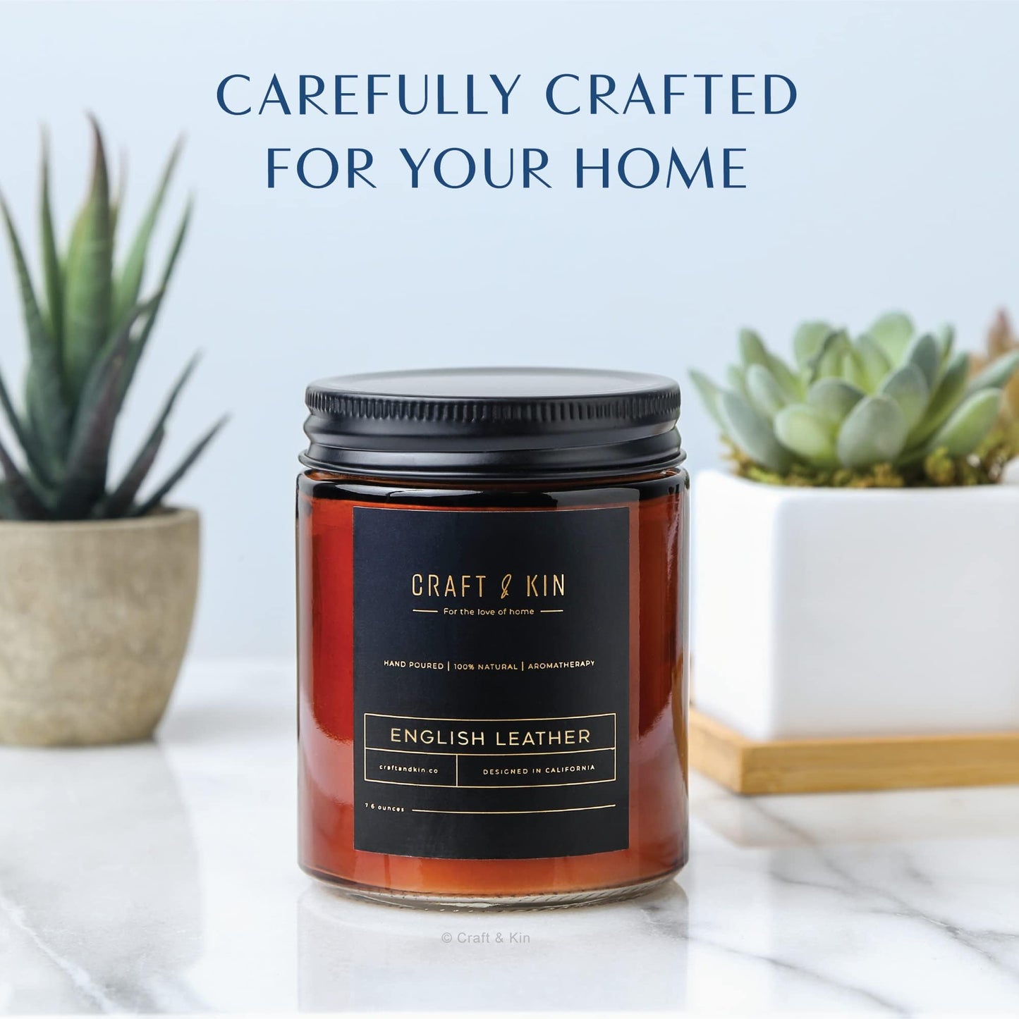 Craft & Kin Scented Candle for Men | Premium English Leather Candle | All-Natural Scent for Home | Long Lasting Winter Candles, 45-Hour Burn Time, 8oz