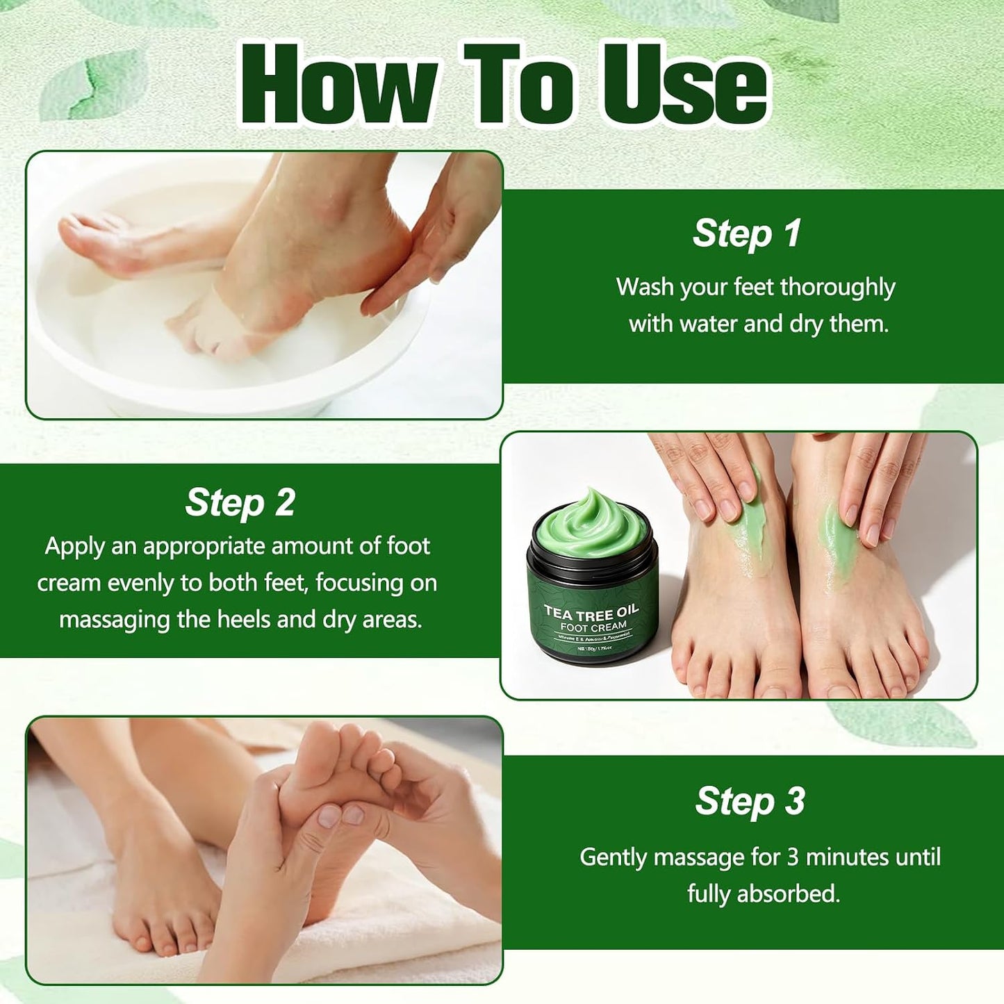Tea Tree Oil Foot Cream - Nourishing & Hydrating with Vitamin E, Aloe Vera & Peppermint | 2PCS, 1.764OZ