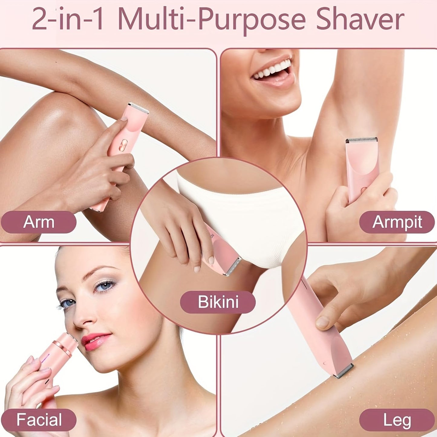 Electric Razor for Women, Rechargeable Hair Remover, Portable and Safe Lady Razor, 2 in 1 Double-Headed Waterproof Wet and Dry, Electric Bikini Trimmer for Women (Pink-1pcs)