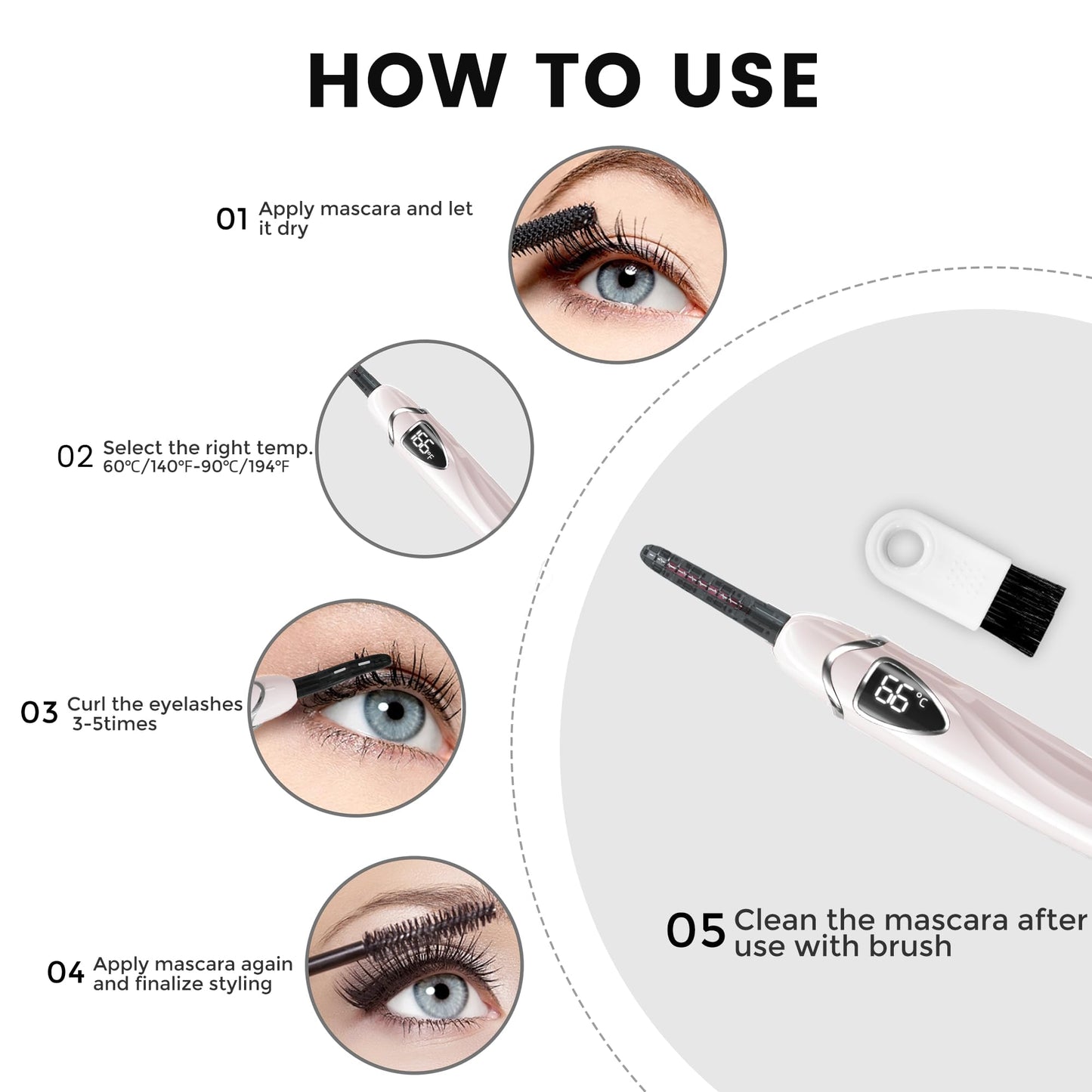 Raysino Heated Eyelash Curler, S600 Rechargeable Heated Lash Curler, Eyelash Curler Heated in 8s for Women 24 Hs Lasting Natural Makeup (Pink/Silver, 148MM)