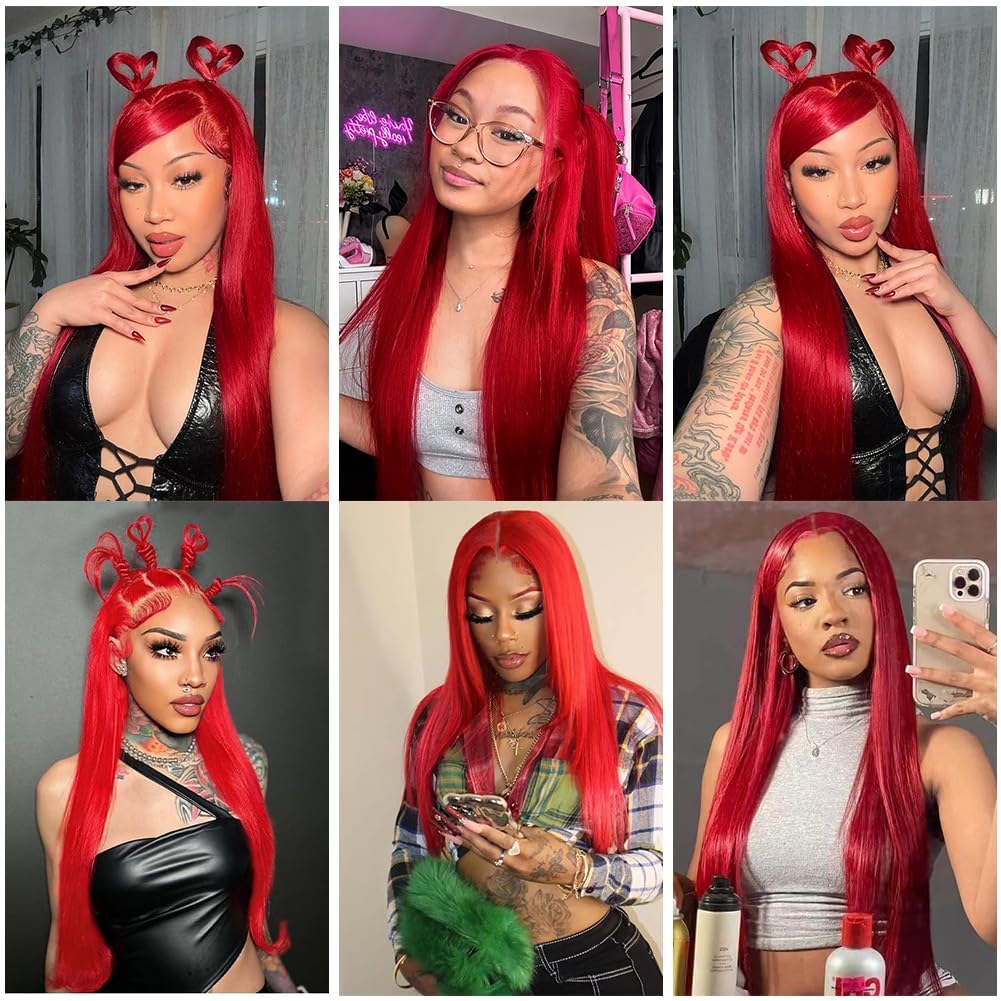Red Clip in Hair Extensions Real Human Hair,14 Inch 120g/7Pcs,Full Shine Bright Red Hair,Wine Red Straight Clip ins Brazilian Virgin Human Hair Extensions
