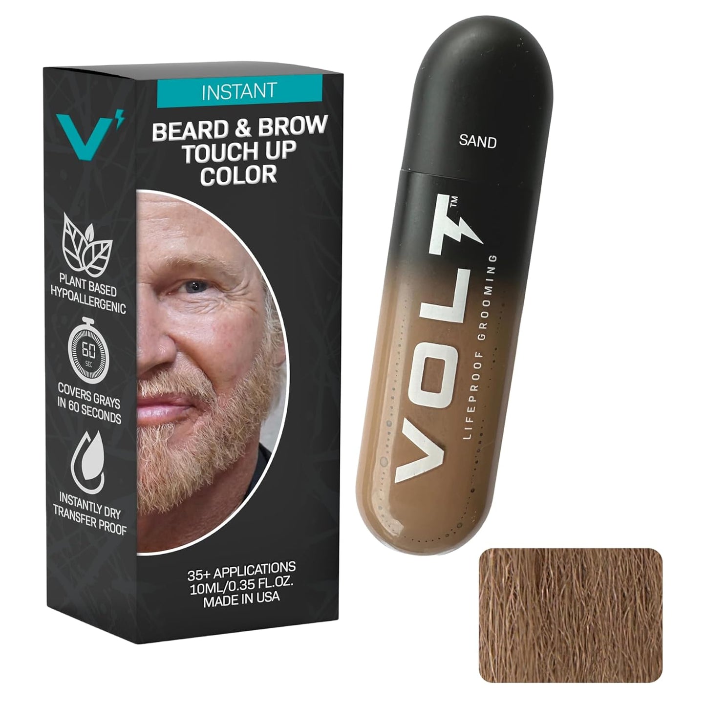 VOLT Instant Beard Color - Quick Drying Plant-Based Formula for Men | Ebony Brown/Black, 1 Pack, Up to 35 Applications