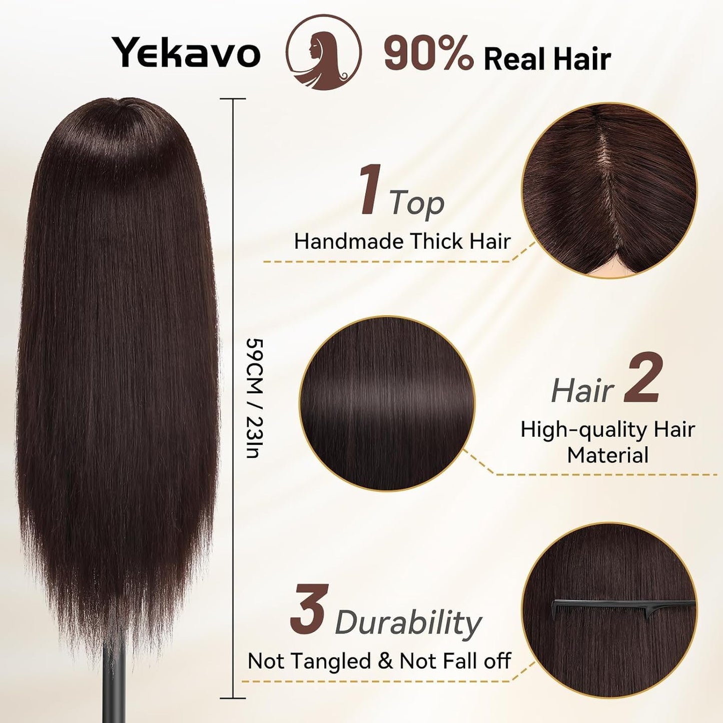 Mannequin Head - 23 Inch Human Hair Styling Doll | Cosmetology Practice & Training Head with Tripod Stand