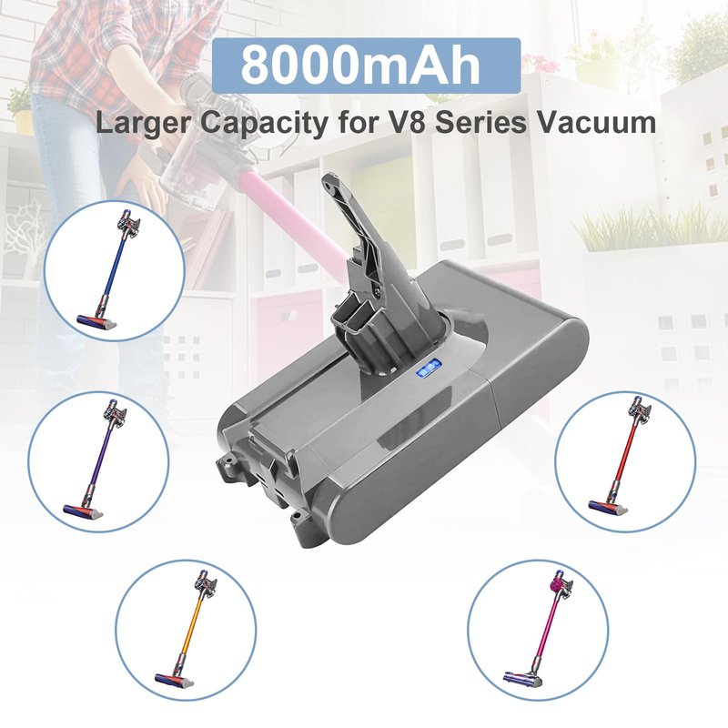8000mAh 21.6 Volt V8 Replacement for V8 Battery 21.6V 8.0Ah Lithium-ion Compatible with V8 Battery Absolute Animal Motorhead Fluffy Carbon Fiber Vacuum SV10 Vacuum Power Battery Tools (Sliver)