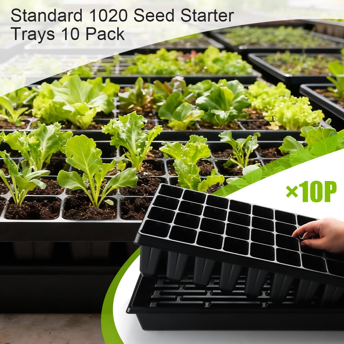 RooTrimmer 10 Pack 1020 Seed Starter Trays and 10 Pcs 40 Cell Plug Trays, Thick Durable Seedling Plastic Nursery Tray for TD542 1020 Tray Germination (10 Sets)